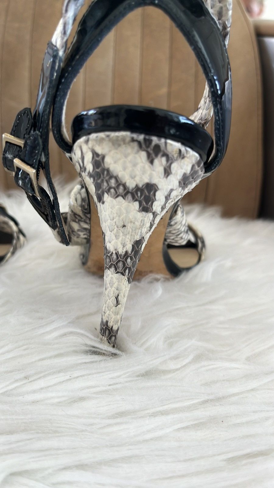 Jimmy Choo Jimmy Choo, black white snakeskin strappy heels Size US 6.5 / IT 36.5 - 4 Thumbnail