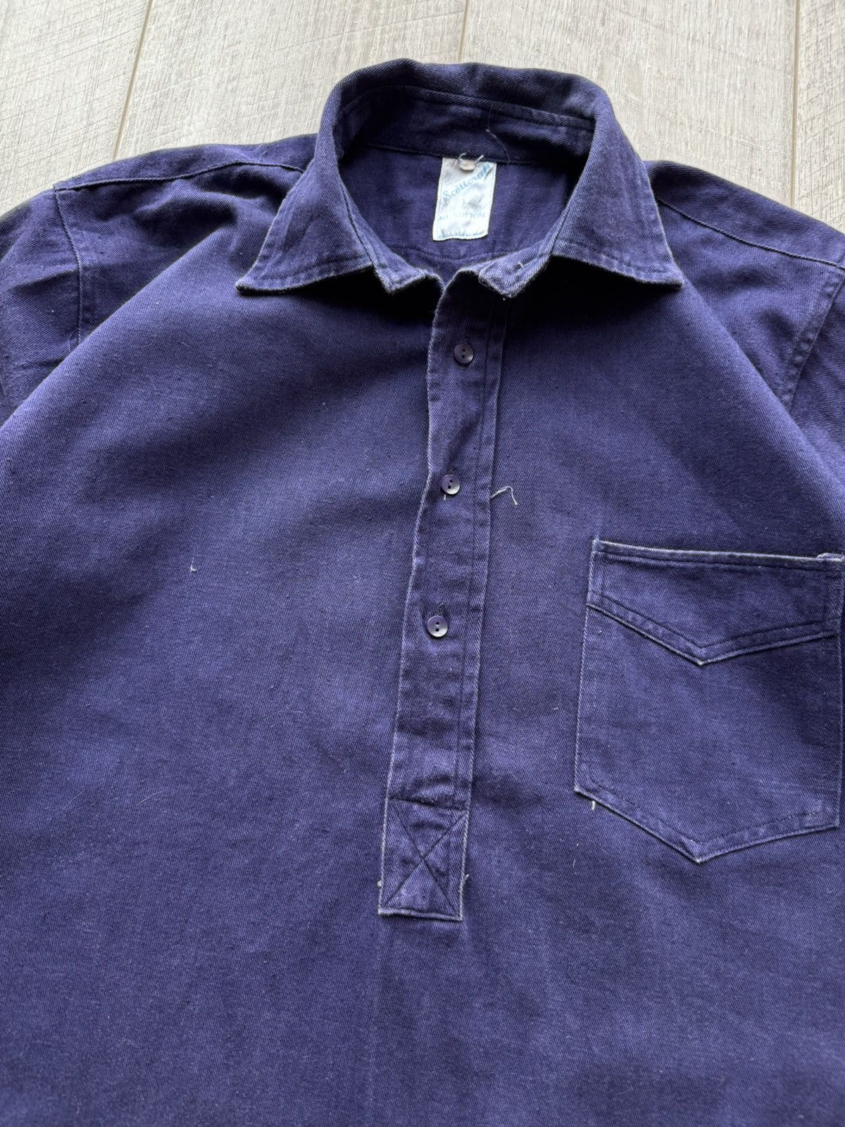 Vintage Soft Dark Blue Work Shirt by Scottcraft Washed Cotton Twill Size US L / EU 52-54 / 3 - 6 Thumbnail
