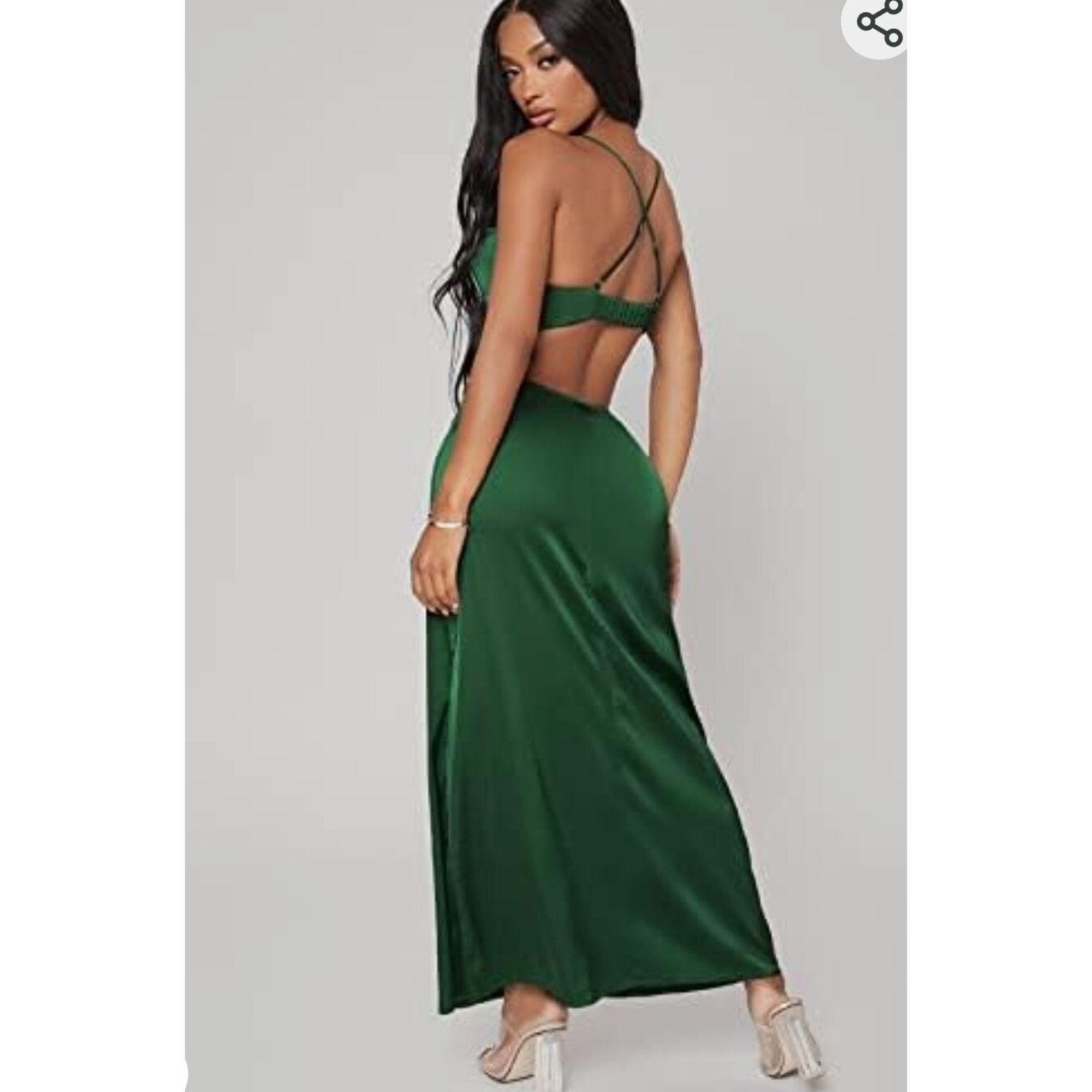Shein SHEIN BAE Cutout Low Back Green Satin Bodycon Dress XS 2-4 Size XS / US 0-2 / IT 36-38 - 5 Thumbnail