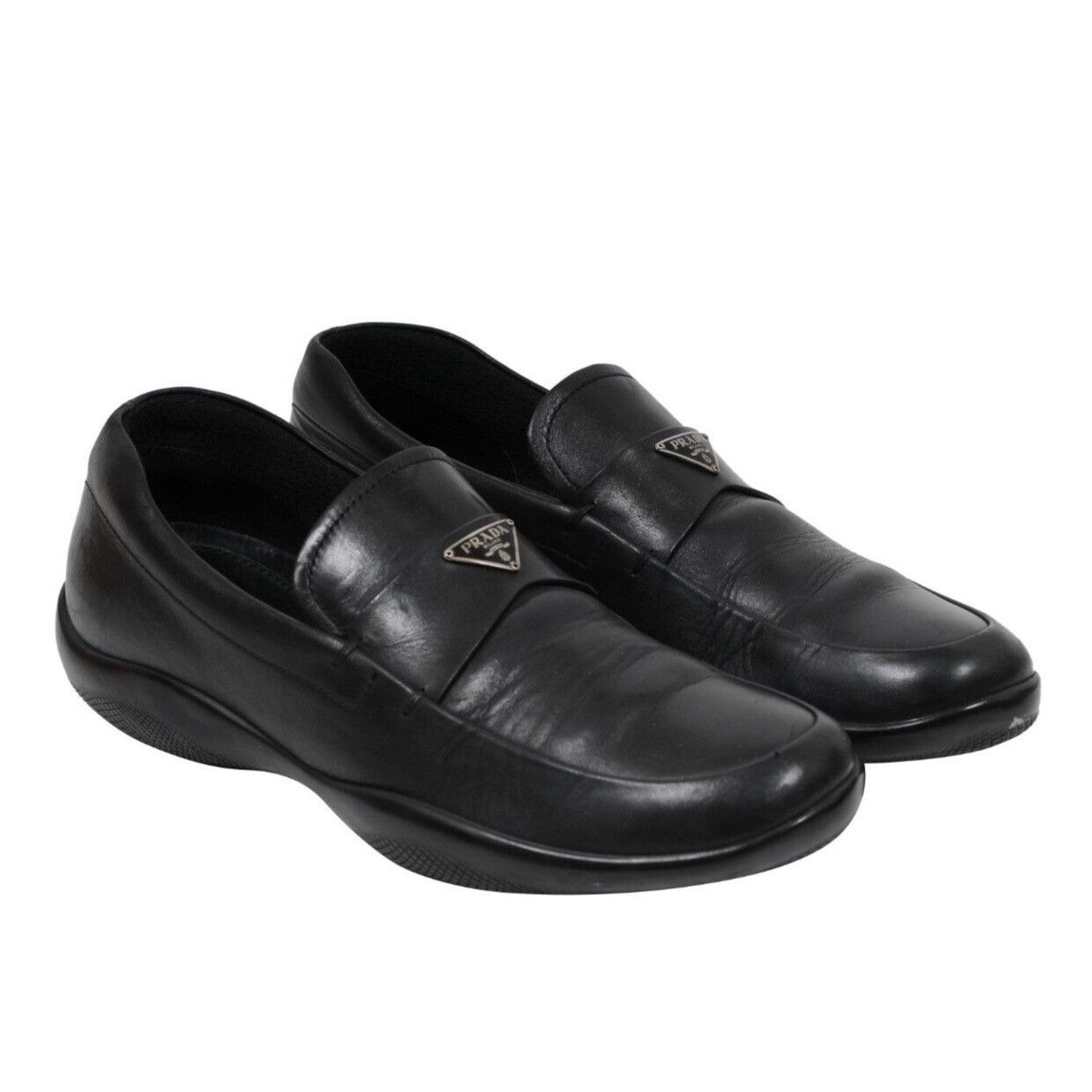 Prada Logo Plaque Loafers Black Leather Moccasin - 01900 Size US 7 / EU 40 - 12 Thumbnail