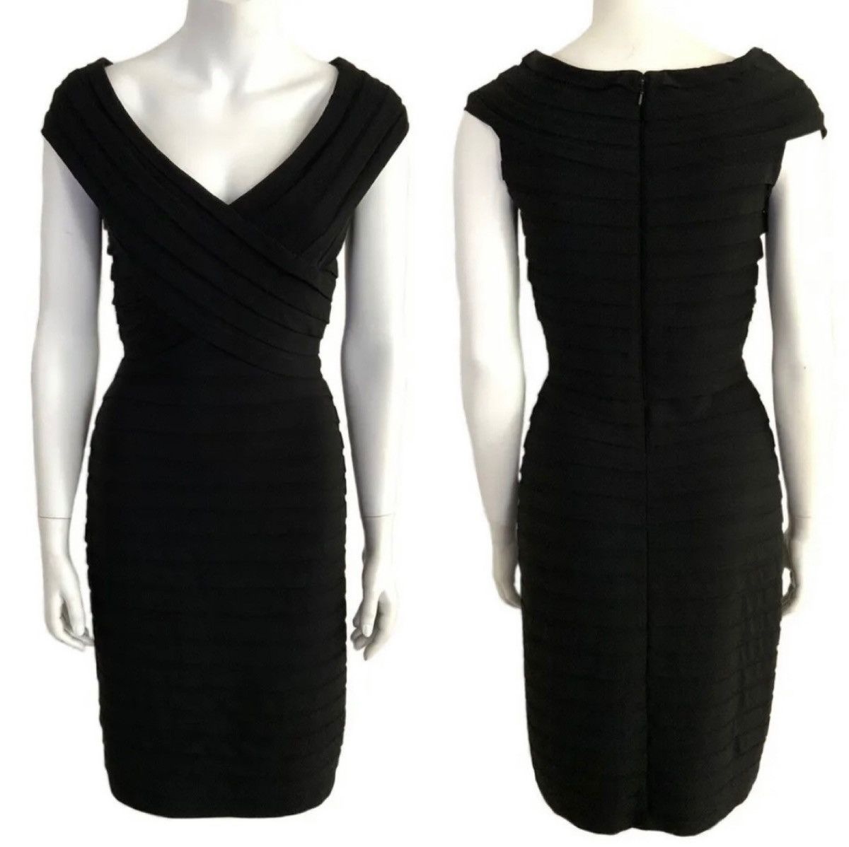 Tadashi Shoji Black Bodycon Shutter Pleat Bandage Mini Dress