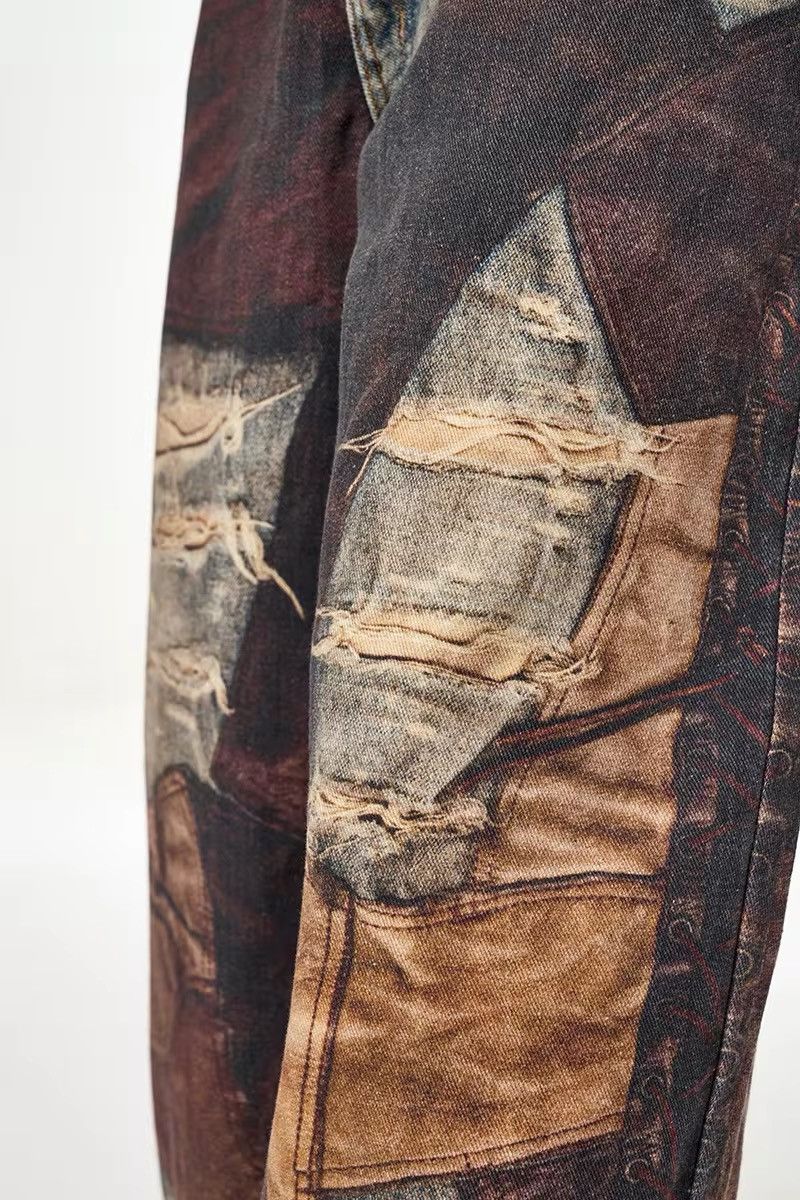 Jean × Vintage Streetwear Design Old Patch Retro Printing Distressed Jeans Size US 35 - 8 Thumbnail