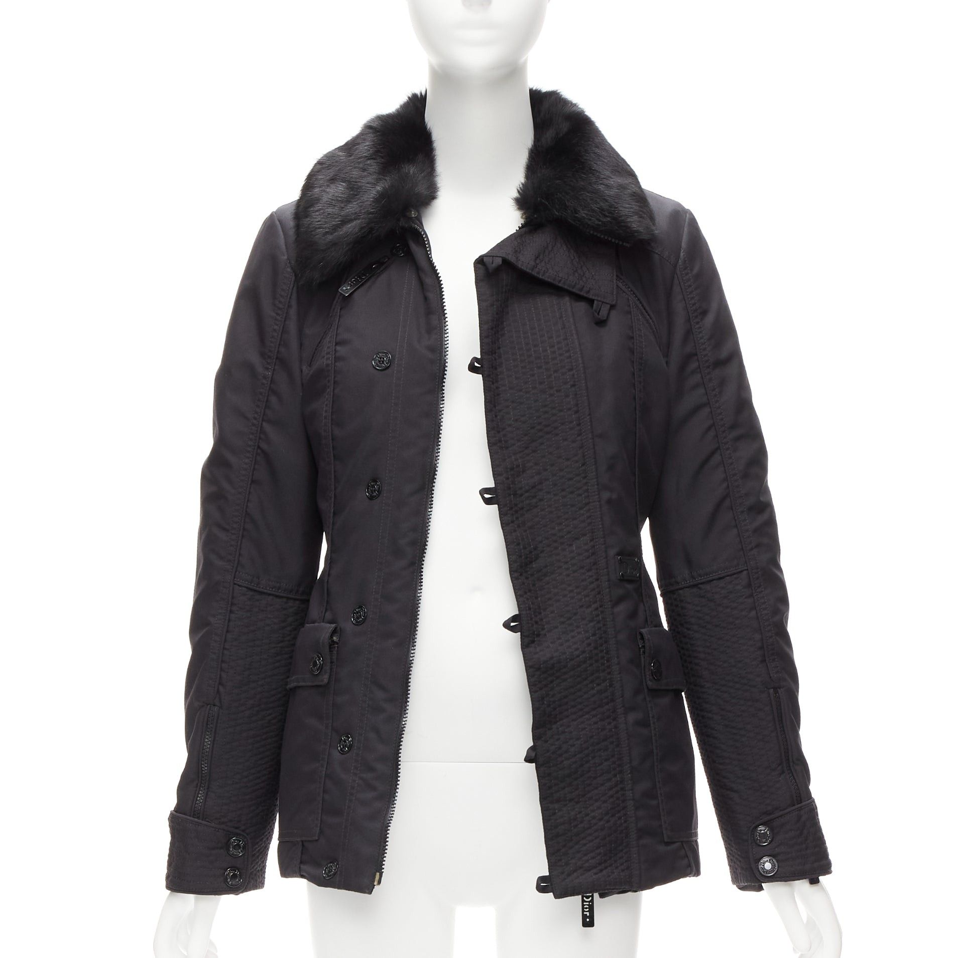 image of Christian Dior John Galliano Vintage Black Fur Collar Padded Jacket Fr36 S, Women's (Size Small)