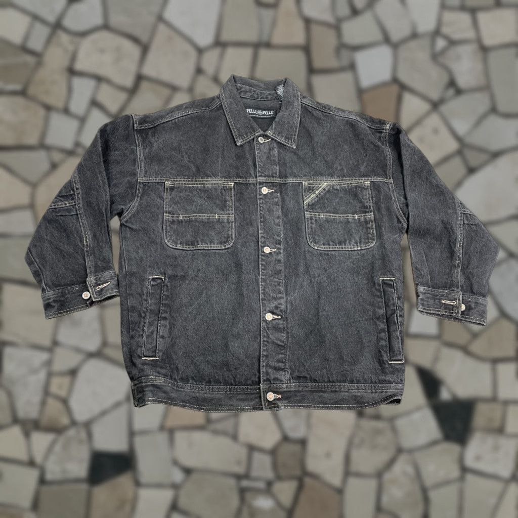 VINTAGE Pelle Pelle Mens Jacket Denim Gray 2XL 90s Hip Hop Casual Winter Spring Fall All Seasons