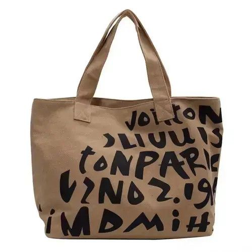 Fashion Graphic Canvas Tote Bag Shoulder Bag in Brown, Men's