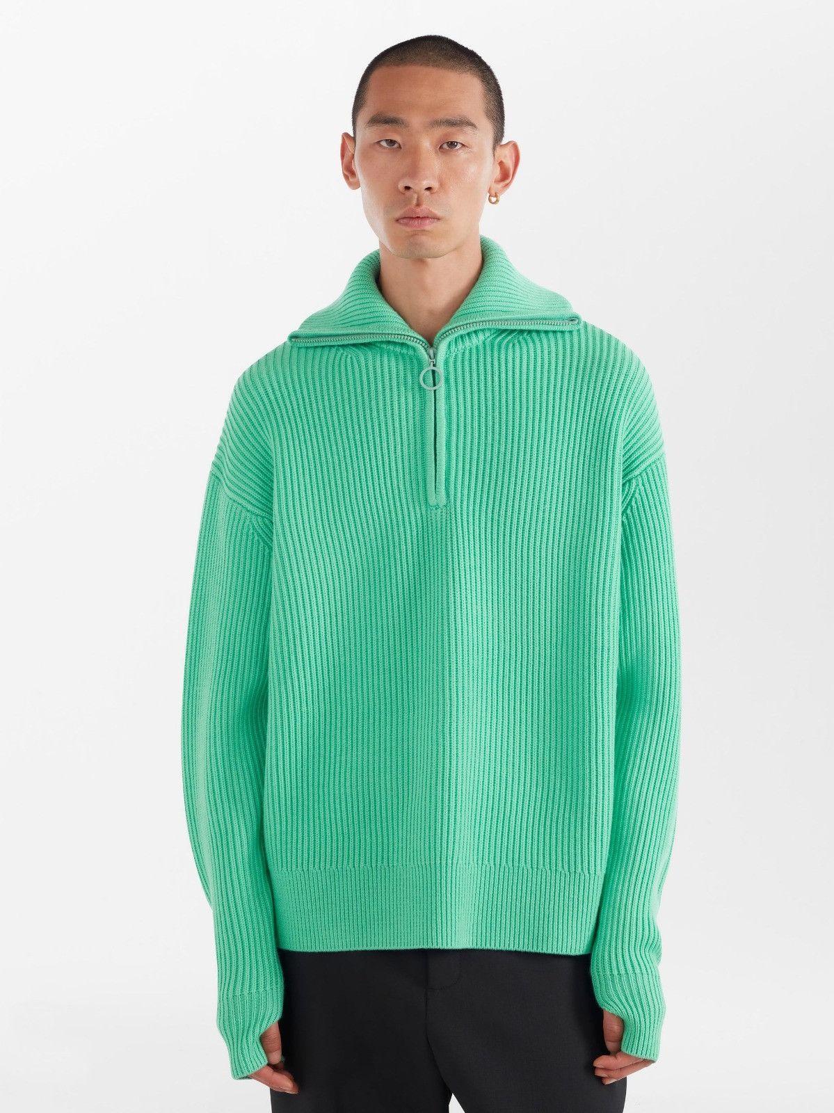 Studio Nicholson o1mle0325 5Gg Fisherman Rib Knit Half Zip Jumper Jade Green Size US XL / EU 56 / 4 - 2 Thumbnail