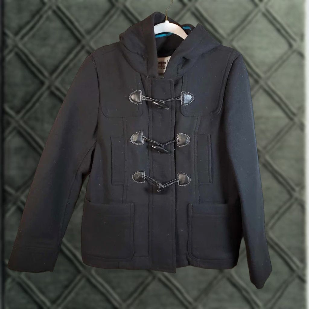 Vintage VINTAGE Aéropostale Jacket Womens Hooded Toggle Clasp Size Large L Black Wool 43% Pea Coat 90s Mens Womens Girls? Size L / US 10 / IT 46 - 1 Thumbnail