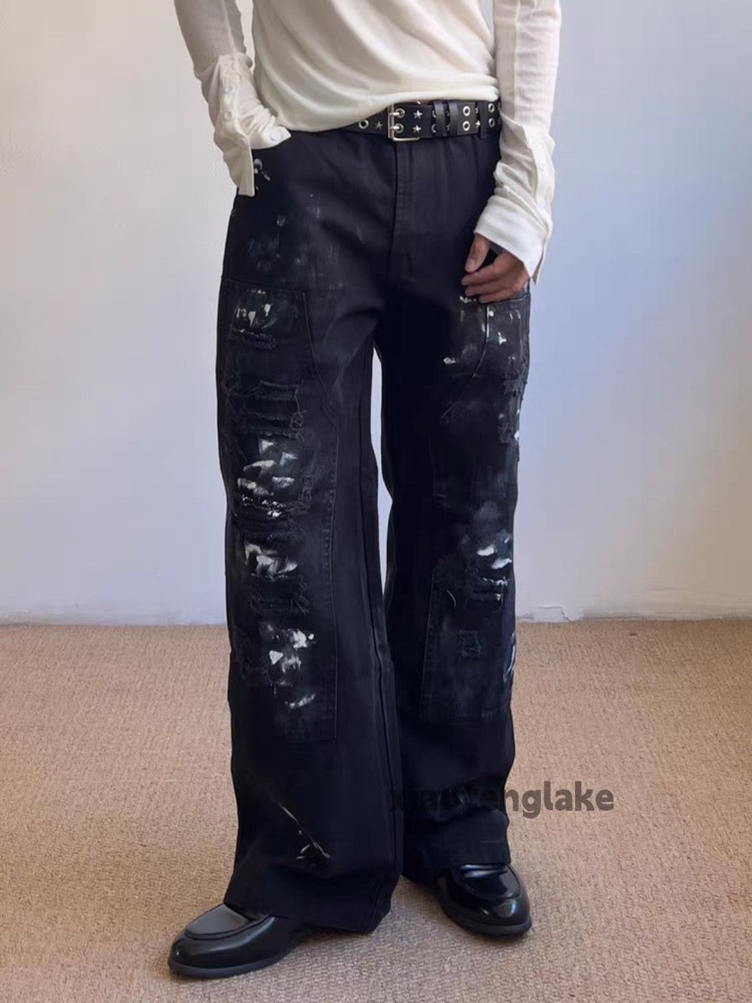 Custom loose baggy carpenter ripped paint pants