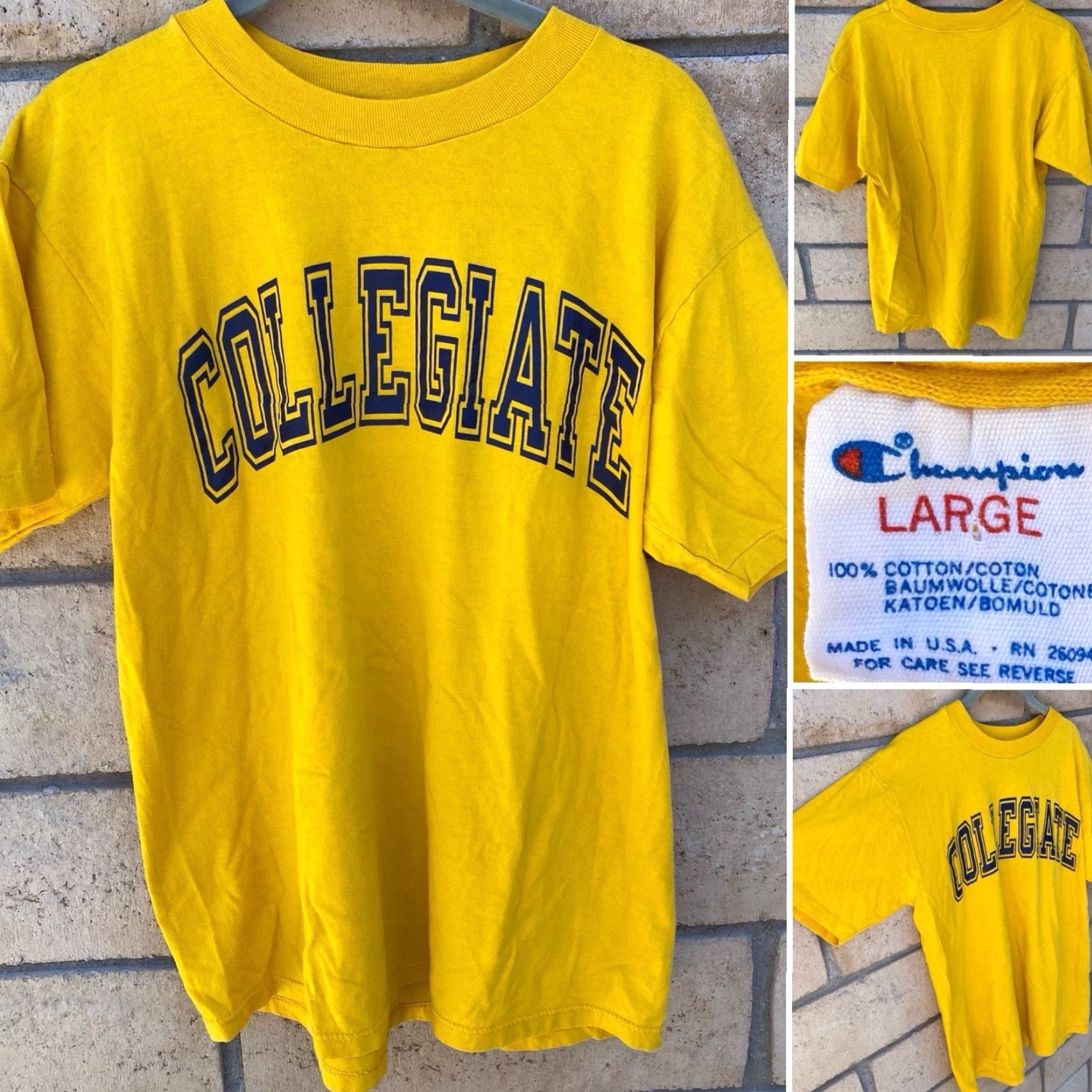 Champion VINTAGE Champion T-Shirt Short Sleeve Men L Yellow Collegiate Graphic Print Sleeve Single Stitch Made In USA Size US L / EU 52-54 / 3 - 2 Thumbnail