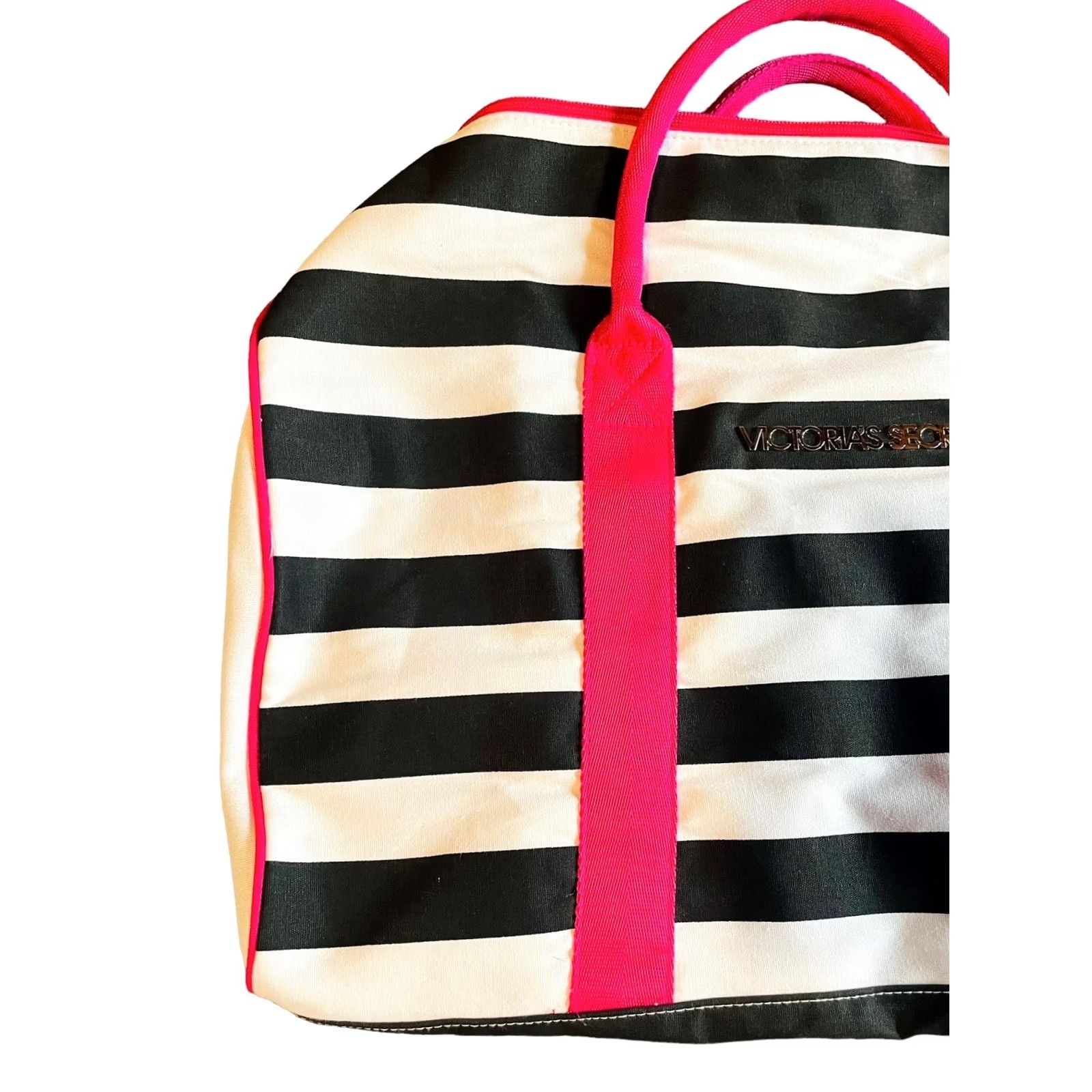Victoria's Secret Viktoria's Secret Pink White Black Stripes Duffle Bag Overnight Weekender New Size ONE SIZE - 2 Thumbnail