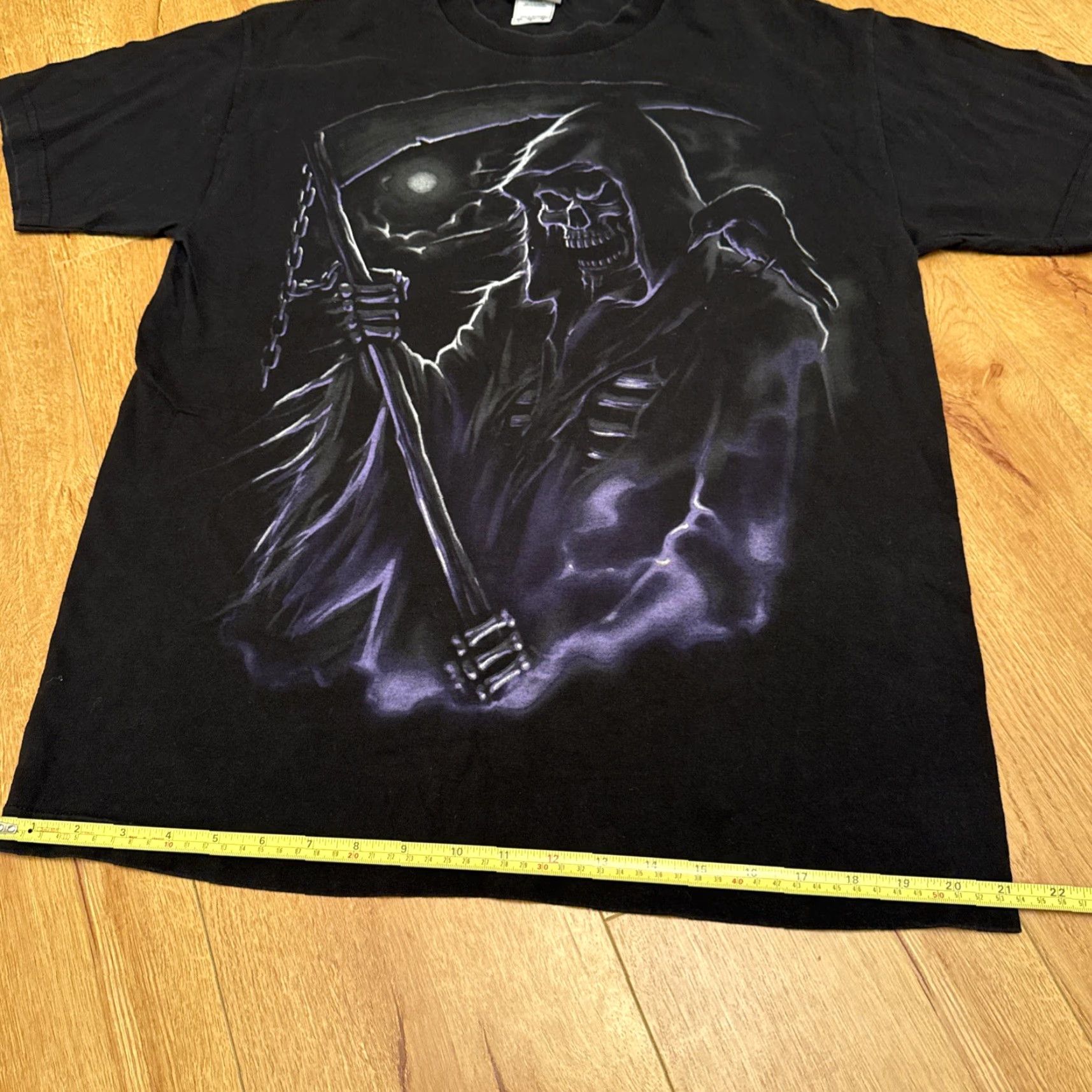 Vintage VTG ODM Y2K Grim Reaper Macabre Graphic Print Black L T Shirt Skull Dark Death Unisex Adults Size US L / EU 52-54 / 3 - 6 Thumbnail