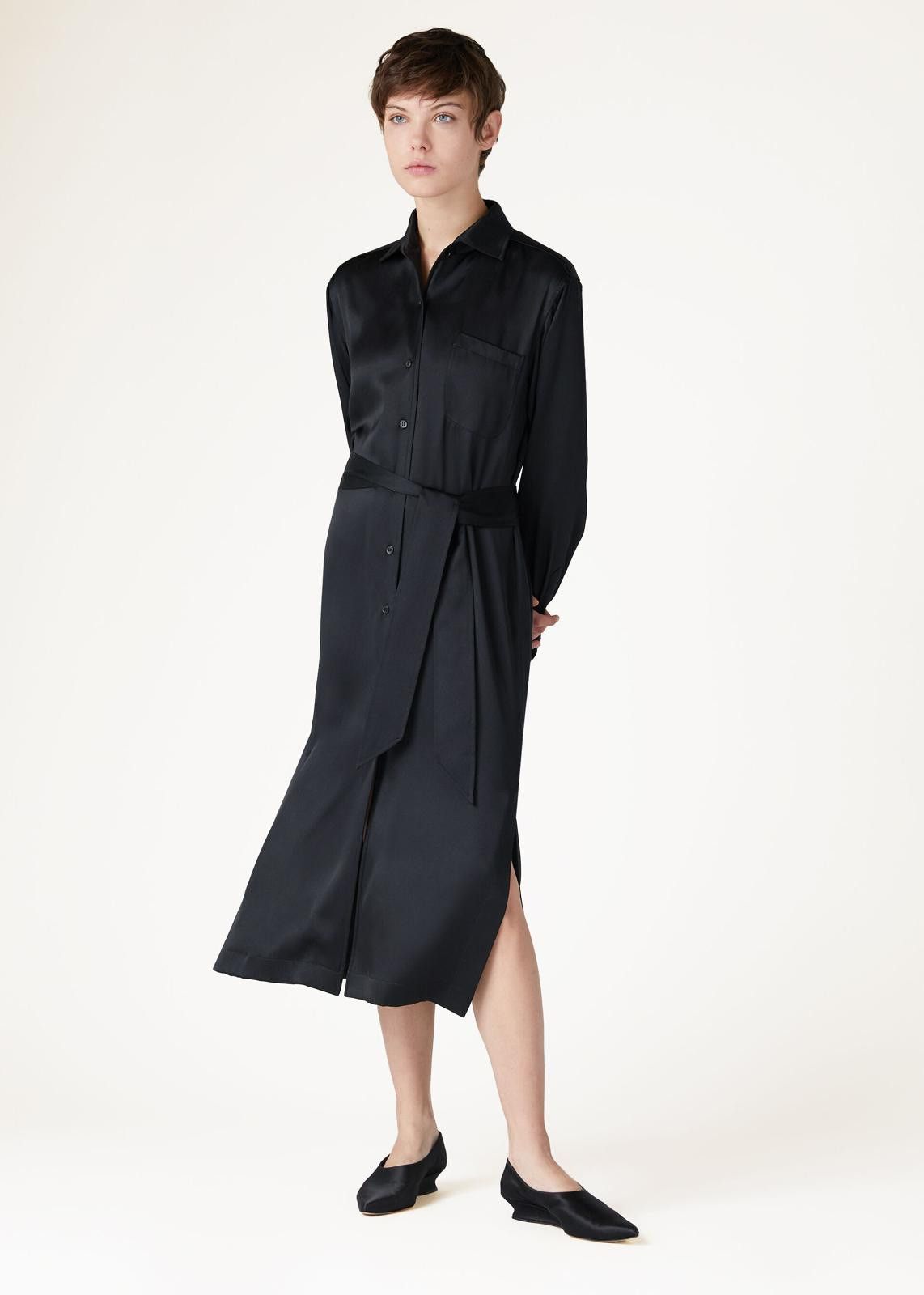 Loro Piana o1srvl11e0125 FAN7455 Karel Satin Dress in Black Size L / US 10 / IT 46 - 6 Thumbnail
