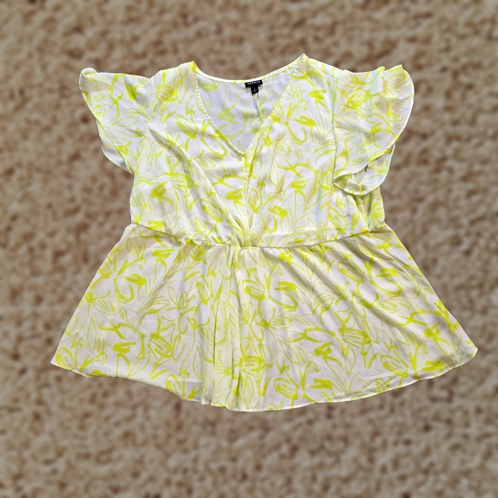 Torrid Torrid Top Womens 3X White Green V Neck Peplum Short Sleeve Sheer Casual Blouse Size XXL / US 16-18 / IT 52-54 - 1 Thumbnail