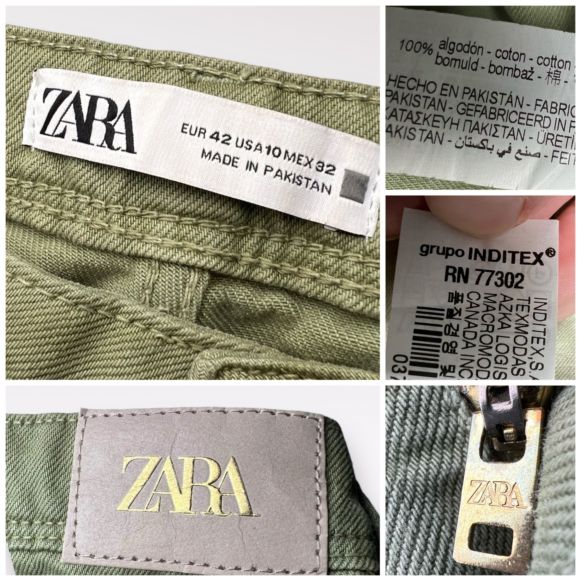 Zara Zara Wide-Leg Jeans Green Denim Cotton SEE MEASUREMENTS Size 26" / US 2 / IT 38 - 3 Thumbnail