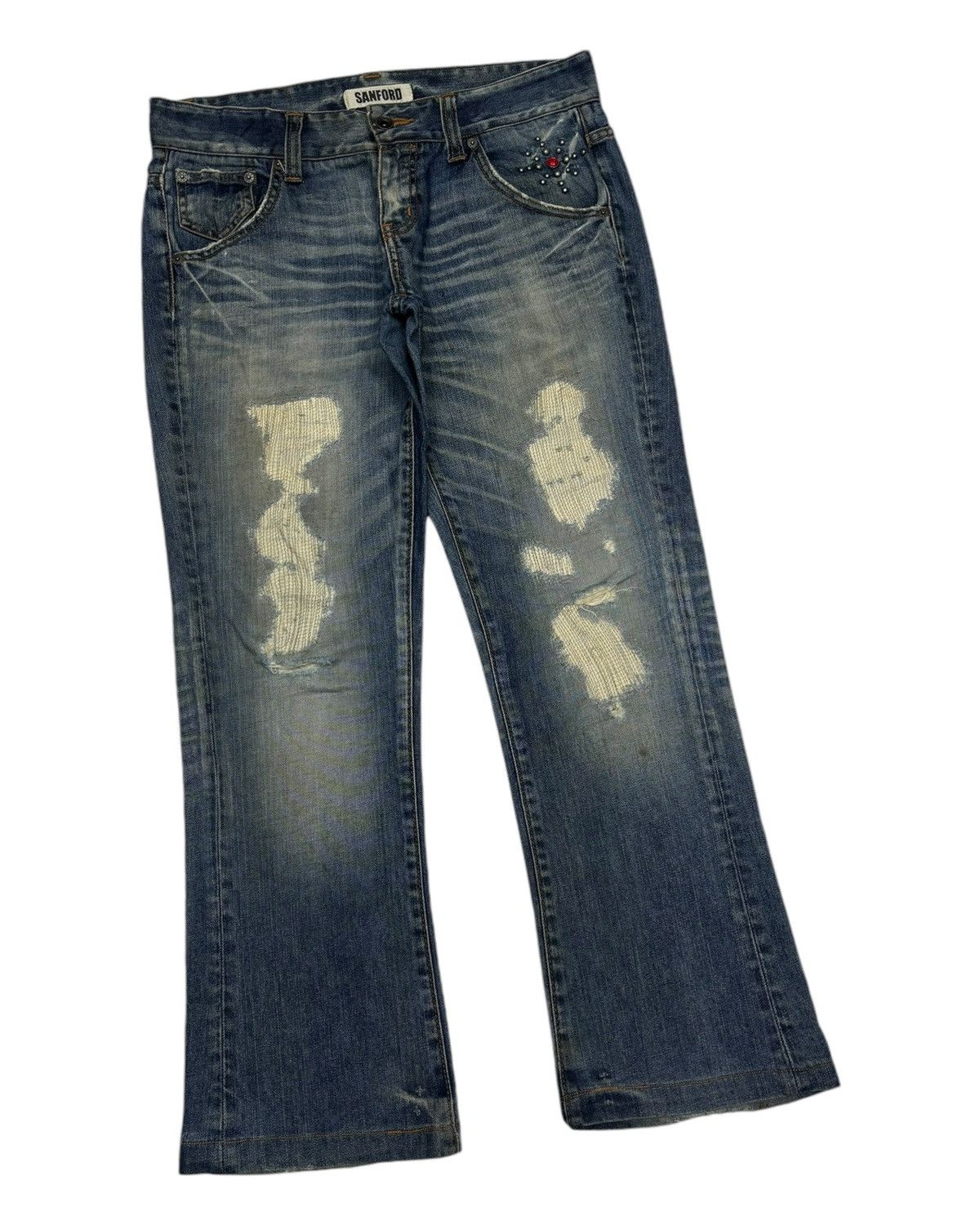 Japanese Brand 💥FLARE💥SANFORD FLARED DISTRESS DENIM JEANS Size US 33 - 3 Thumbnail