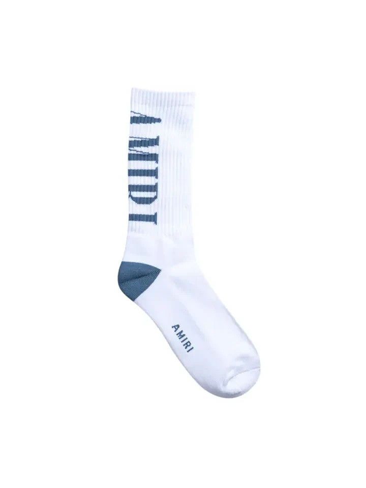 Amiri Amiri Vertical Logo Socks in White/Dusty Blue Size 46 - 1 Thumbnail