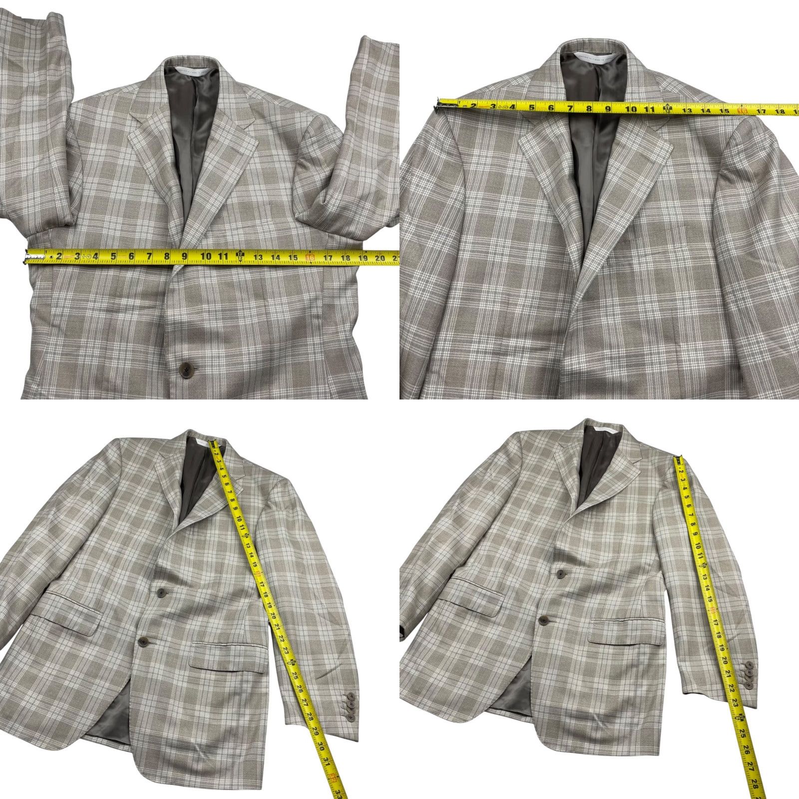 Vintage Samuelsohn Men’s Bespoke Blazer Jacket Beige/Gray Plaid 2-Button Front 38R Wool Super 120’s Canada Vintage No Size 38R - 8 Thumbnail