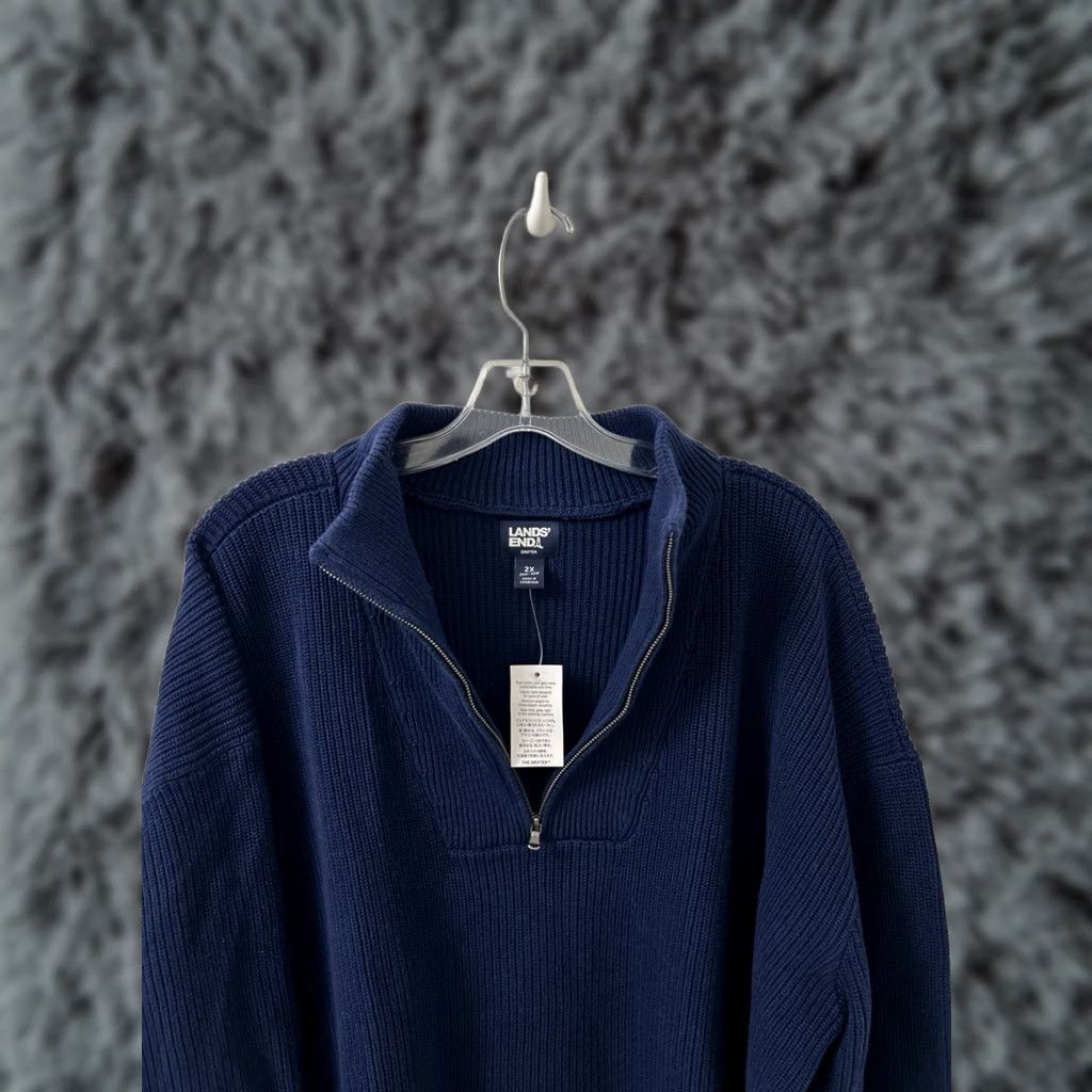 Lands' End Lands End Drifter Sweater Womens 2X Navy Blue Cotton Ribbed 1/4 Zip Pullover NWT Size XXL / US 16-18 / IT 52-54 - 1 Thumbnail