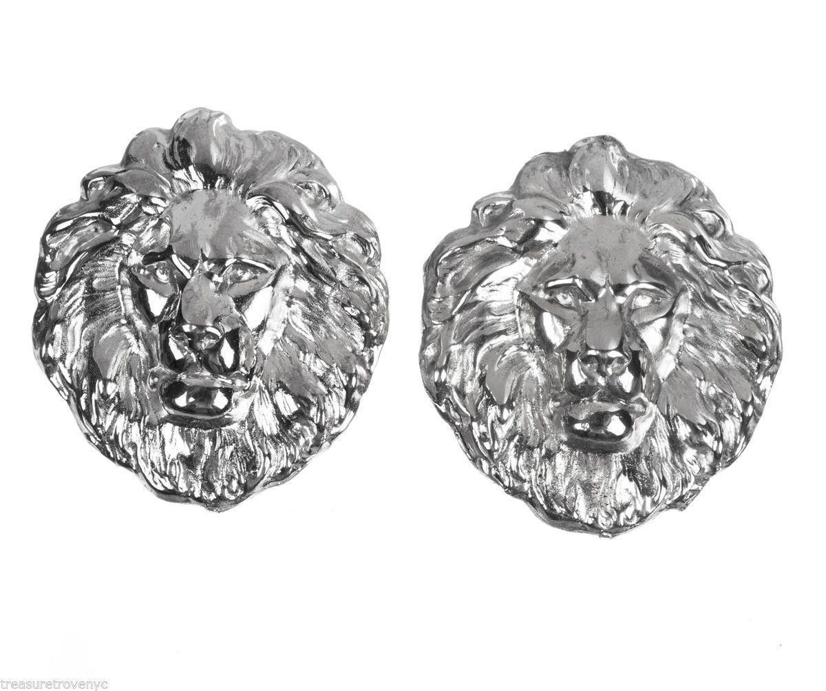 Designer Sterling Silver Plated Brass Royal Lion Earring Alberto Juan Size ONE SIZE - 1 Thumbnail