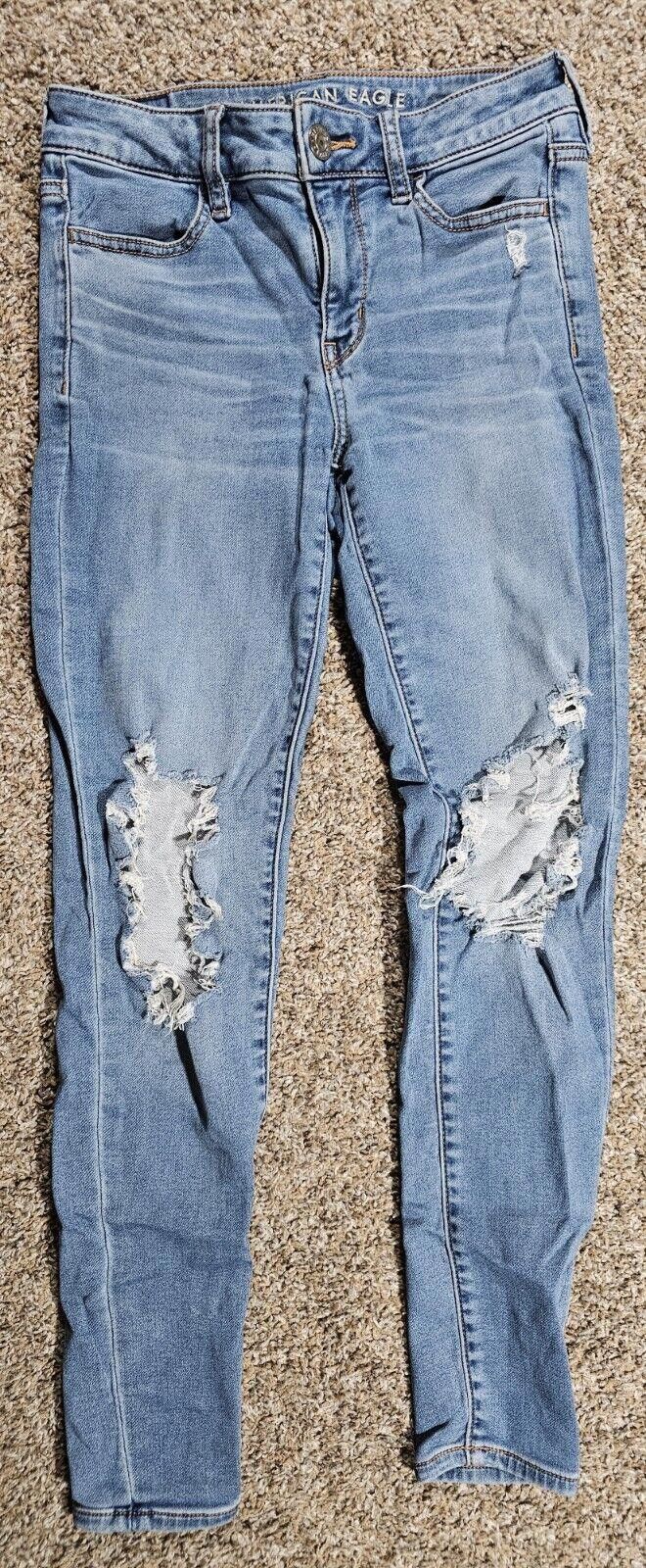 Designer American Eagle Next Level Stretch Blue Rip Destroyed Jeans 4 Size 27" / US 4 / IT 40 - 1 Thumbnail
