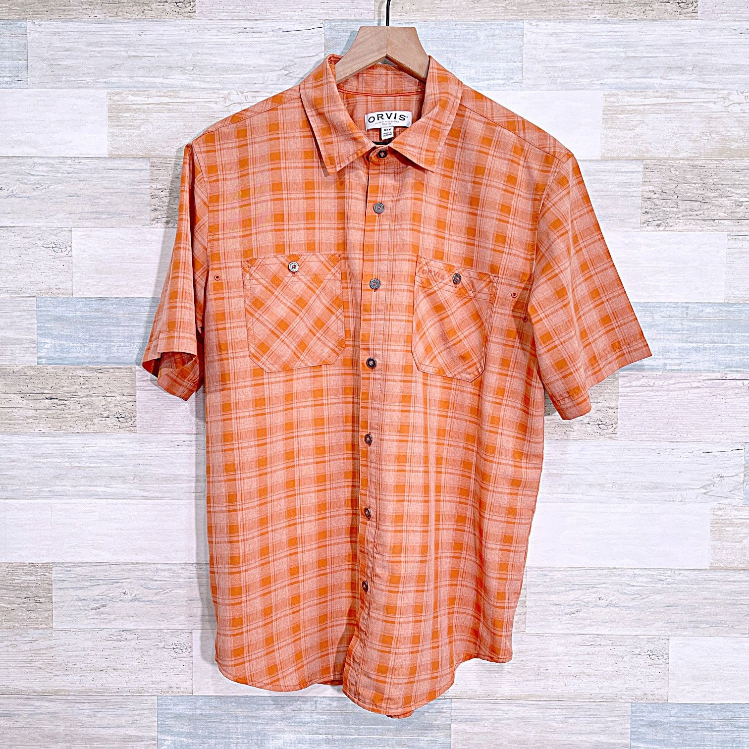 Orvis Orvis Short Sleeve Tech Shirt Orange Plaid Mens Medium Size US M / EU 48-50 / 2 - 1 Thumbnail