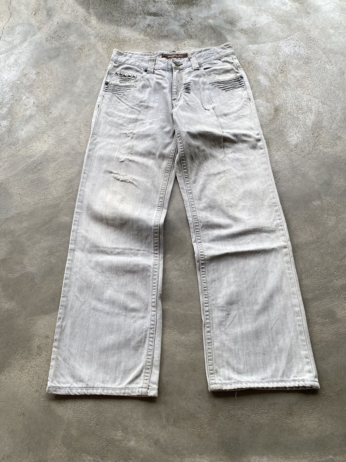 If Six Was Nine × Japanese Brand × Le Grande Bleu (L.G.B.) Bang Bang Ripped Spike Baggy Jeans Size US 31 - 2 Thumbnail
