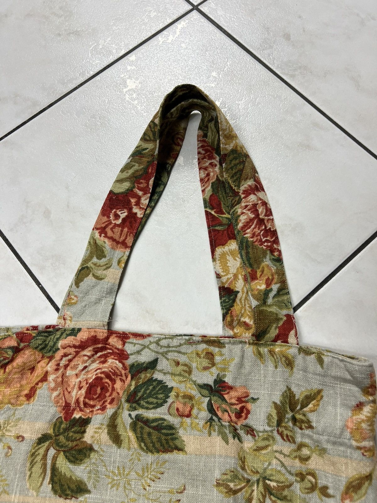 Handmade Vintage handmade floral tote bag F.S. Design art full print Size ONE SIZE - 14 Thumbnail