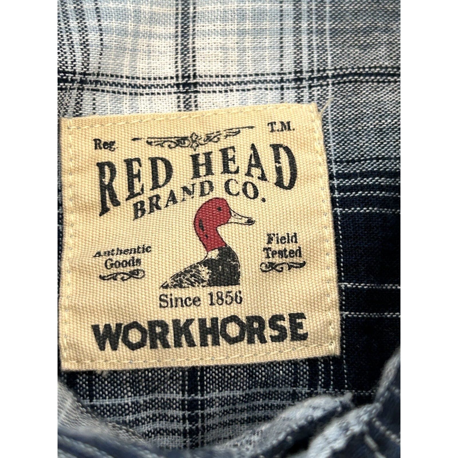Vintage VINTAGE? RedHead WorkHorse Button-Down Shirt Short Sleeves Blue Plaid XL? Size US XL / EU 56 / 4 - 4 Thumbnail