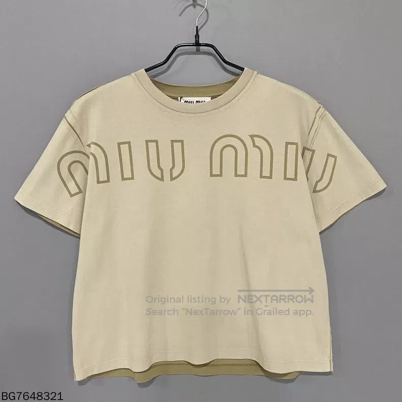 Miu Miu Miu Miu Size XS Khaki Logo letter printing short sleeves Size XS / US 0-2 / IT 36-38 - 1 Thumbnail