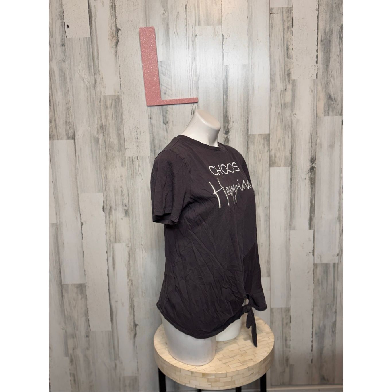 Other Sweet Soul “Choose Happiness” Graphic Tee Gray Tie-Front Shirt Size Large Size L / US 10 / IT 46 - 5 Thumbnail