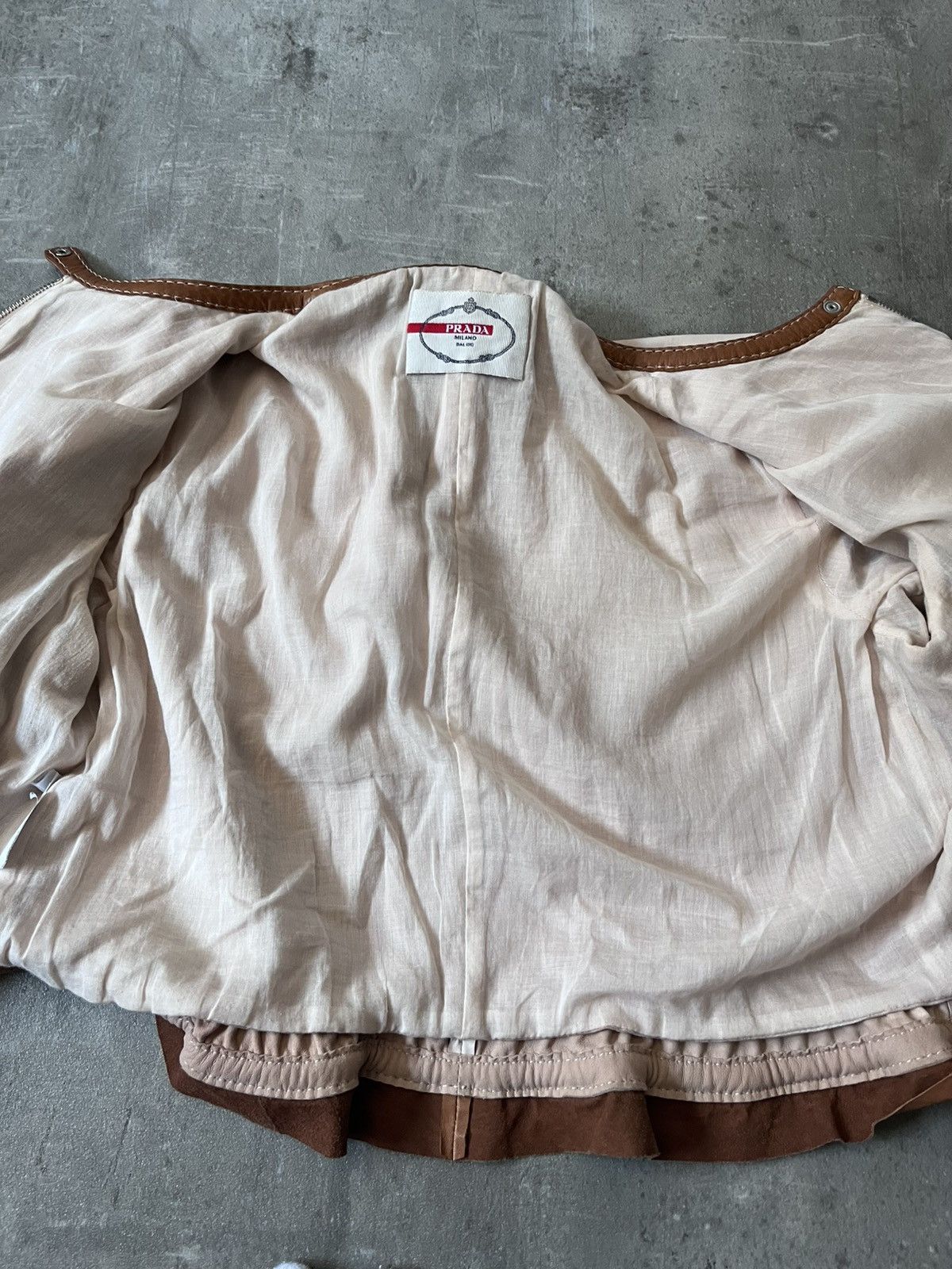 Prada Prada beige brown short leather crop jacket Size L / US 10 / IT 46 - 12 Thumbnail