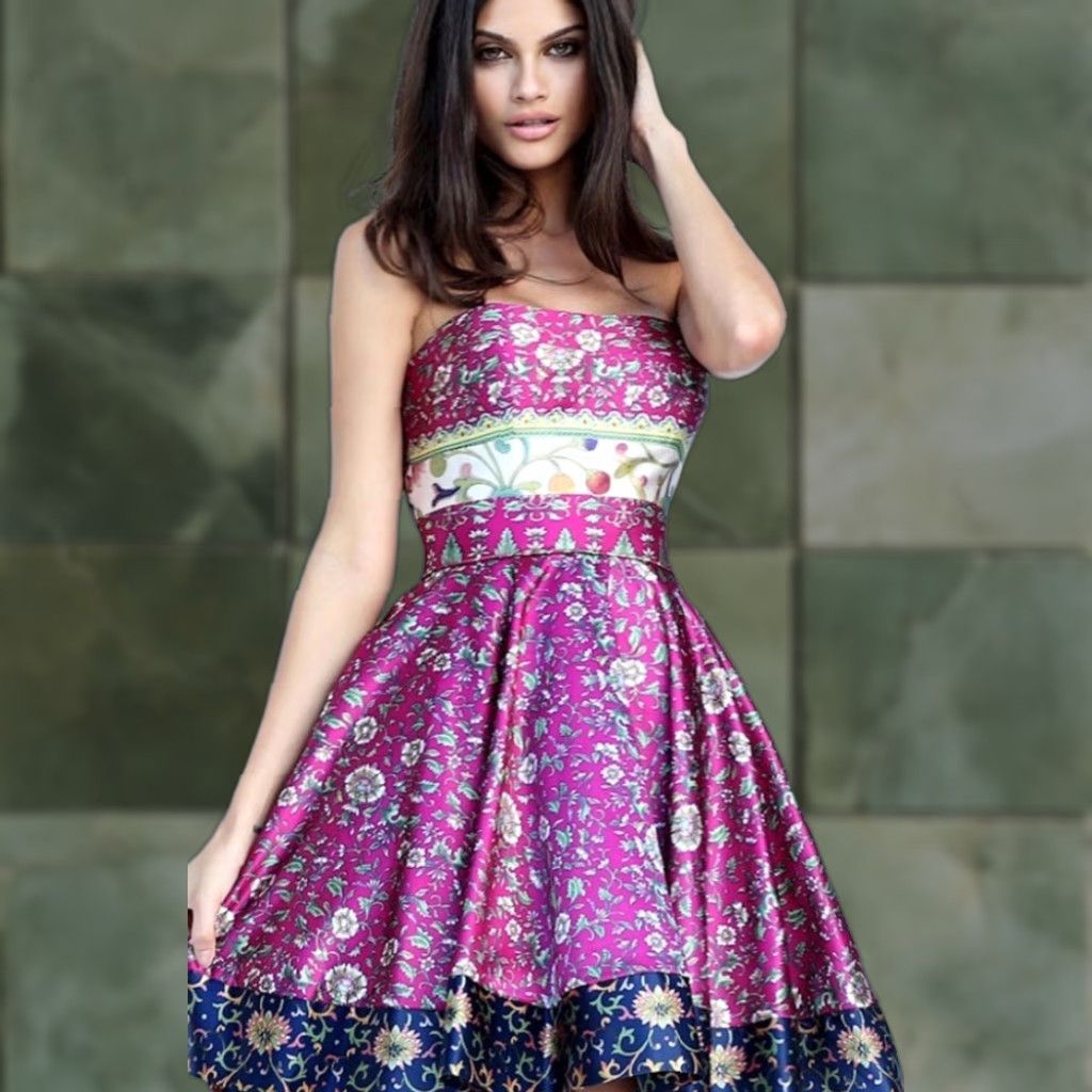 Sherri Hill Dress Strapless Cocktail Multi-print Floral 50794 Sz 2 EUC Dress Mini Above Knee Sequin Crystal Zipper Sleeveless Princess Elegant Mens?