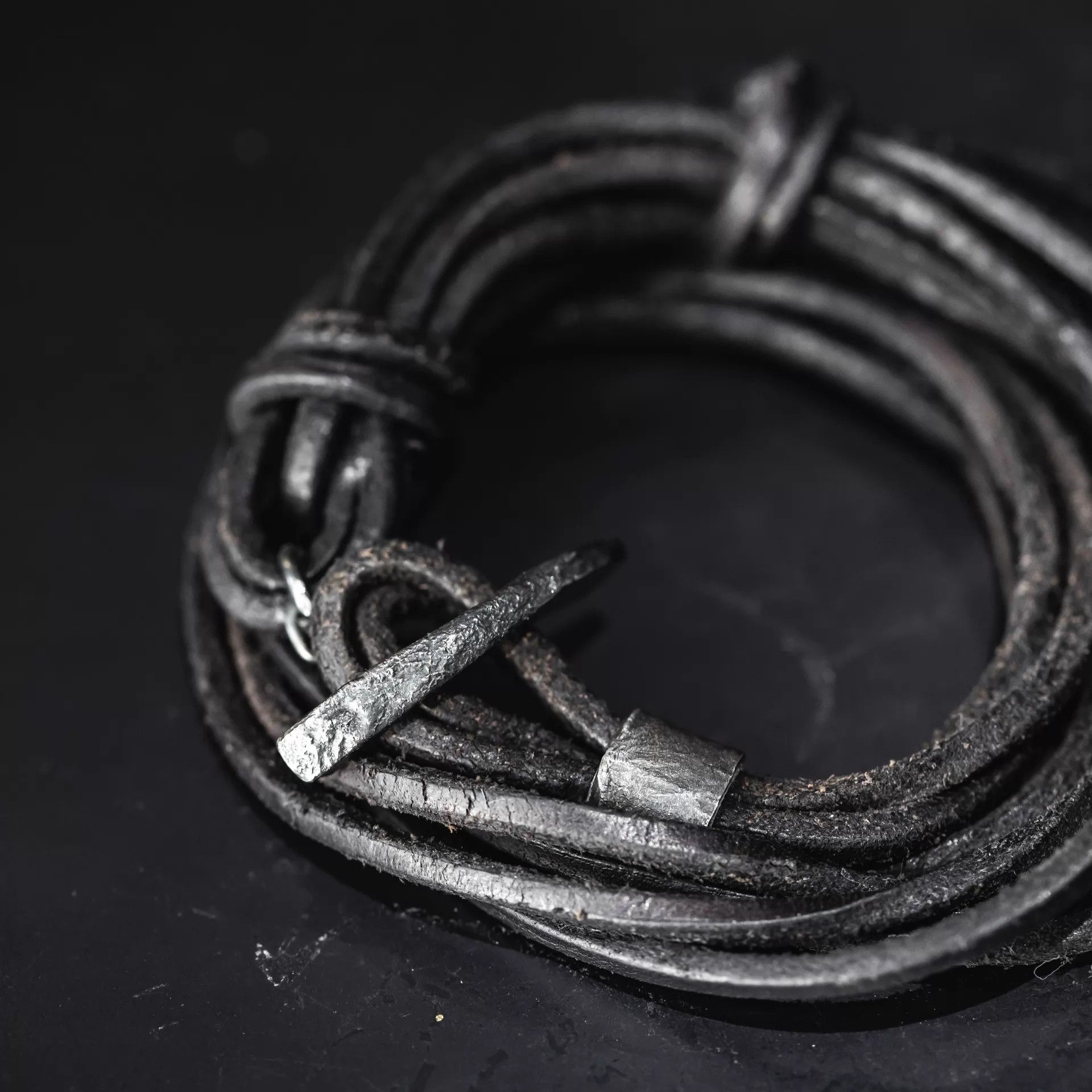 DETAJ Detaj Aged Silver Buckle Stacked Leather Bracelet Size ONE SIZE - 1 Thumbnail