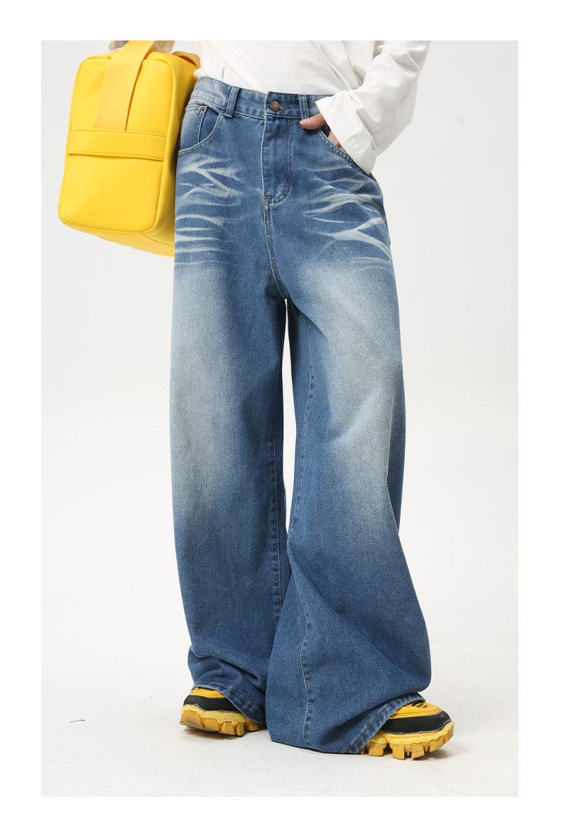Japanese Brand × Jean Blue Washed Creased Vintage Wide Leg Jeans Size US 32 / EU 48 - 6 Thumbnail