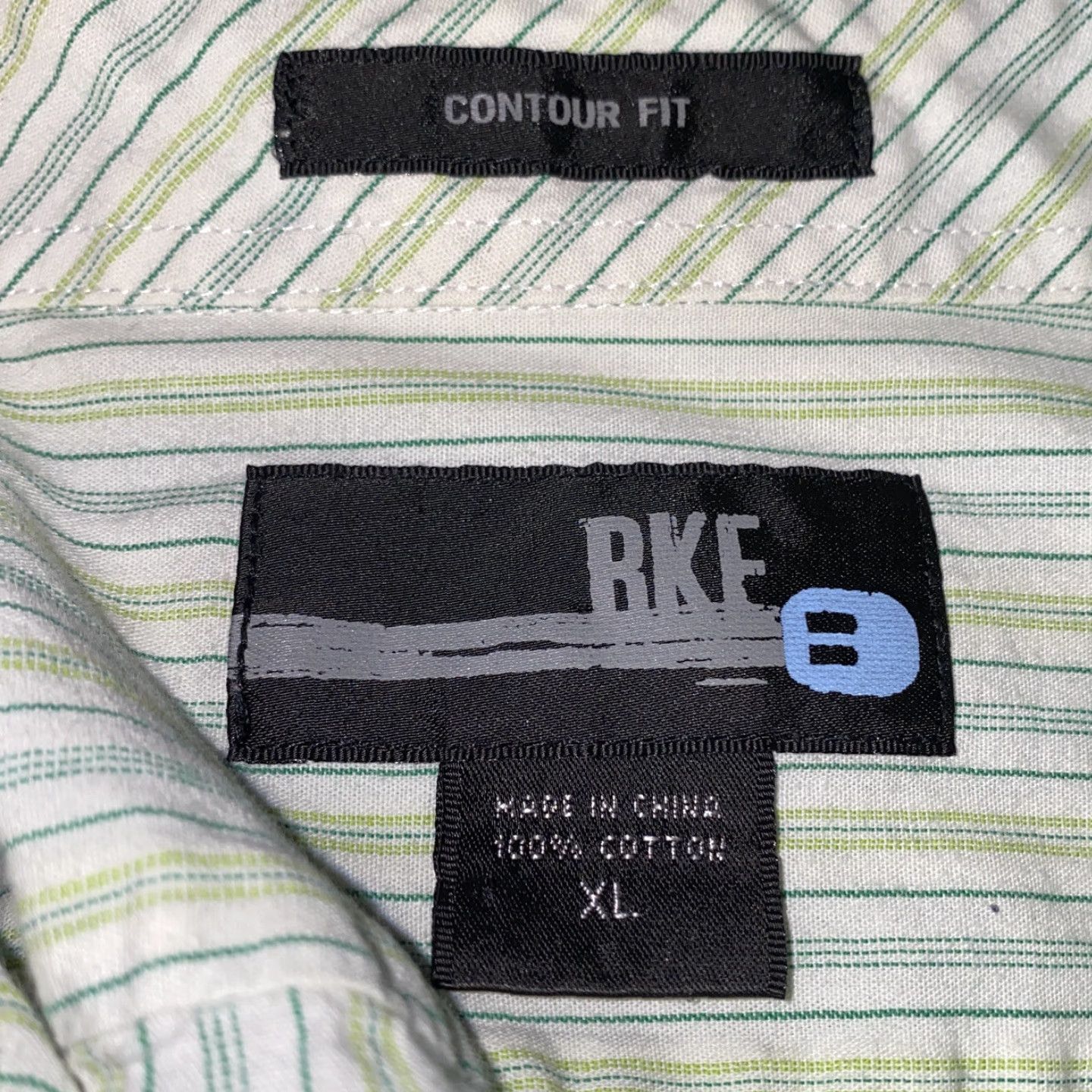 BKE BKE Men's Green Striped Cotton Button-Up Shirt Long Sleeve XL Size US XL / EU 56 / 4 - 6 Thumbnail