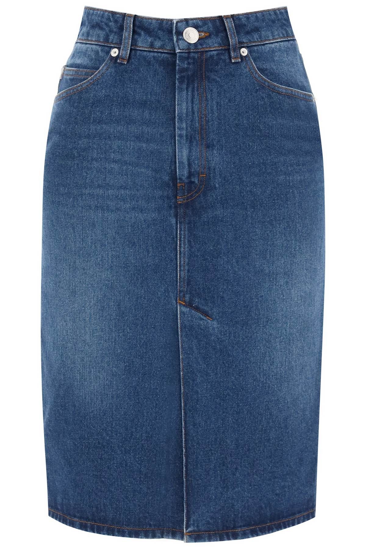 image of Ami Alexandre Matiussi Denim Midi Skirt In Seven in Bleu Used, Women's (Size 26)