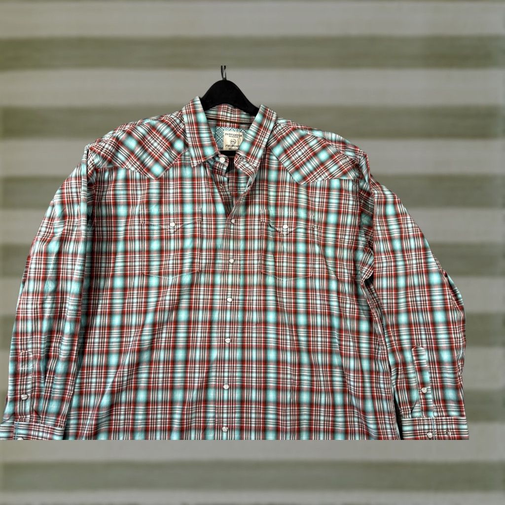 Vintage Panhandle Slim Rough Stock Western Shirt Mens 2XL Red Blue Plaid Pearl Snap Long Sleeve Pockets Size US XXL / EU 58 / 5 - 1 Thumbnail