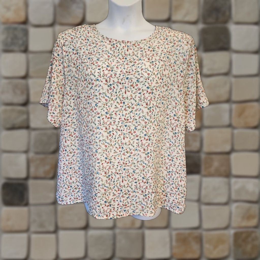 Lee VINTAGE Kathie Lee Shirt 90s White Tiny Floral Short Sleeve Top 22W Plus Mens Women Girls Boys Size 3XL / US 20-22 - 1 Thumbnail