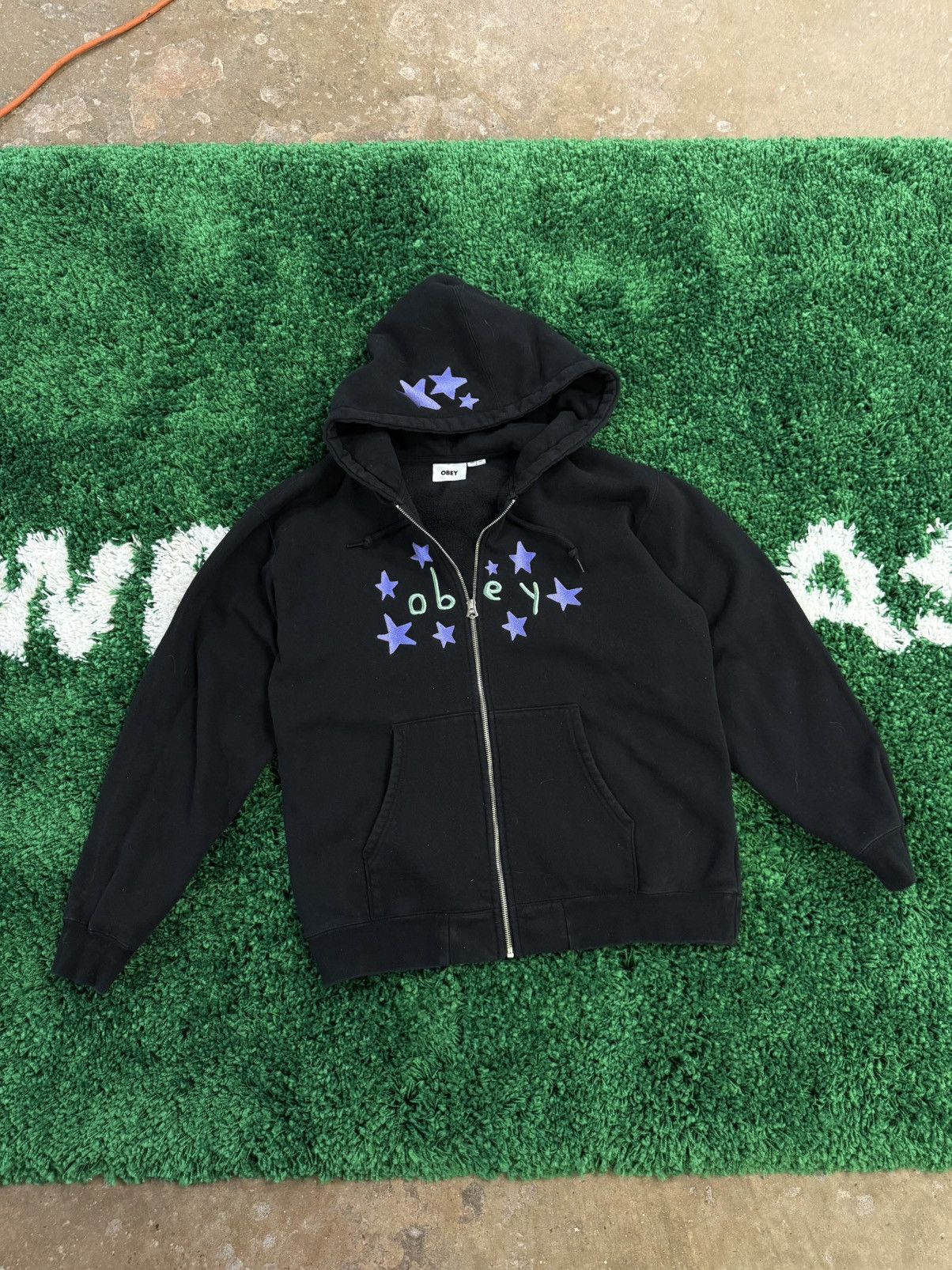 Obey Obey Black Embroidered Star Logo Zip Hoodie Sz. Large Size US L / EU 52-54 / 3 - 1 Thumbnail