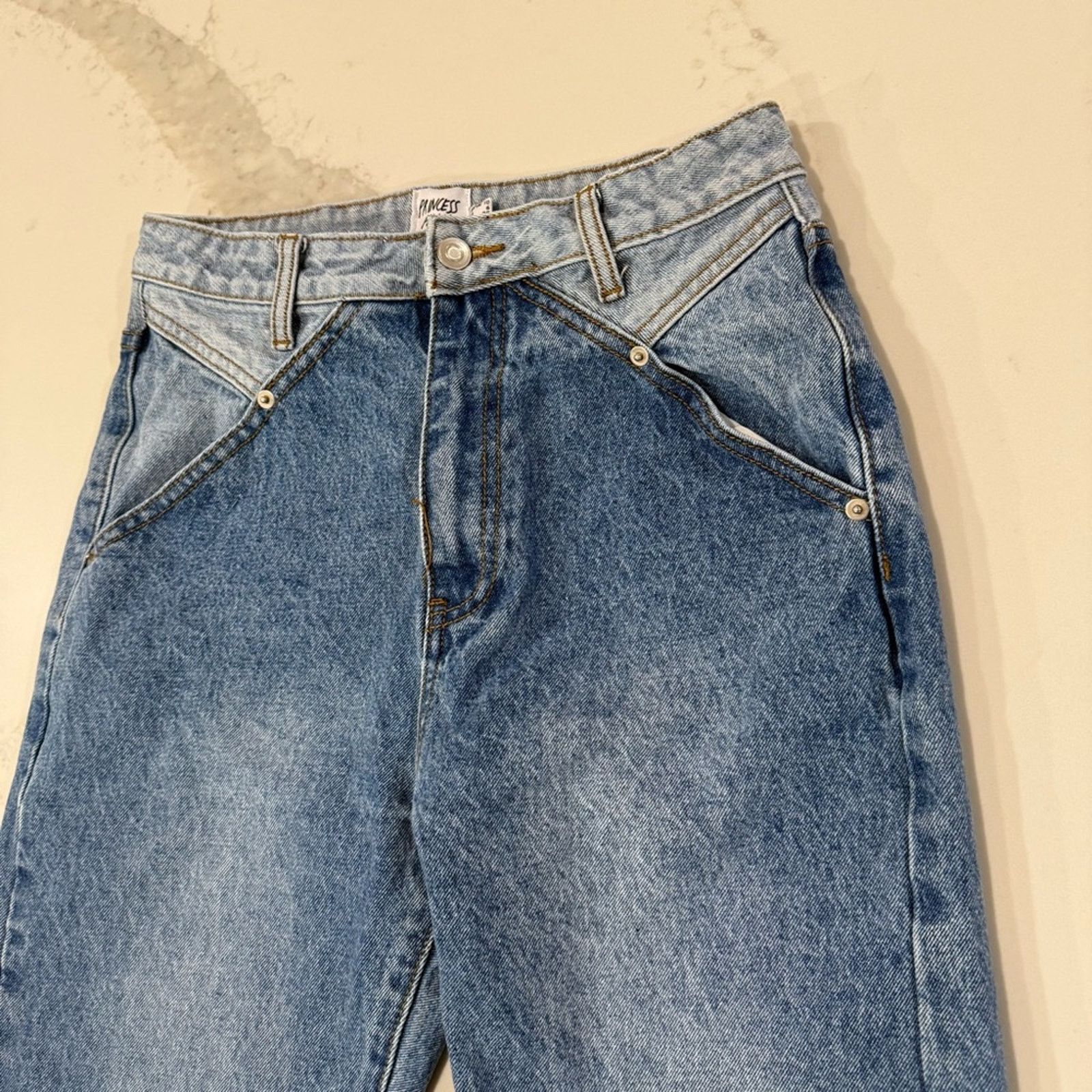 PRINCESS POLLY Princess Polly Two-Tone HR Mom Jeans Straight Leg Womens 6 Size 28" / US 6 / IT 42 - 4 Thumbnail