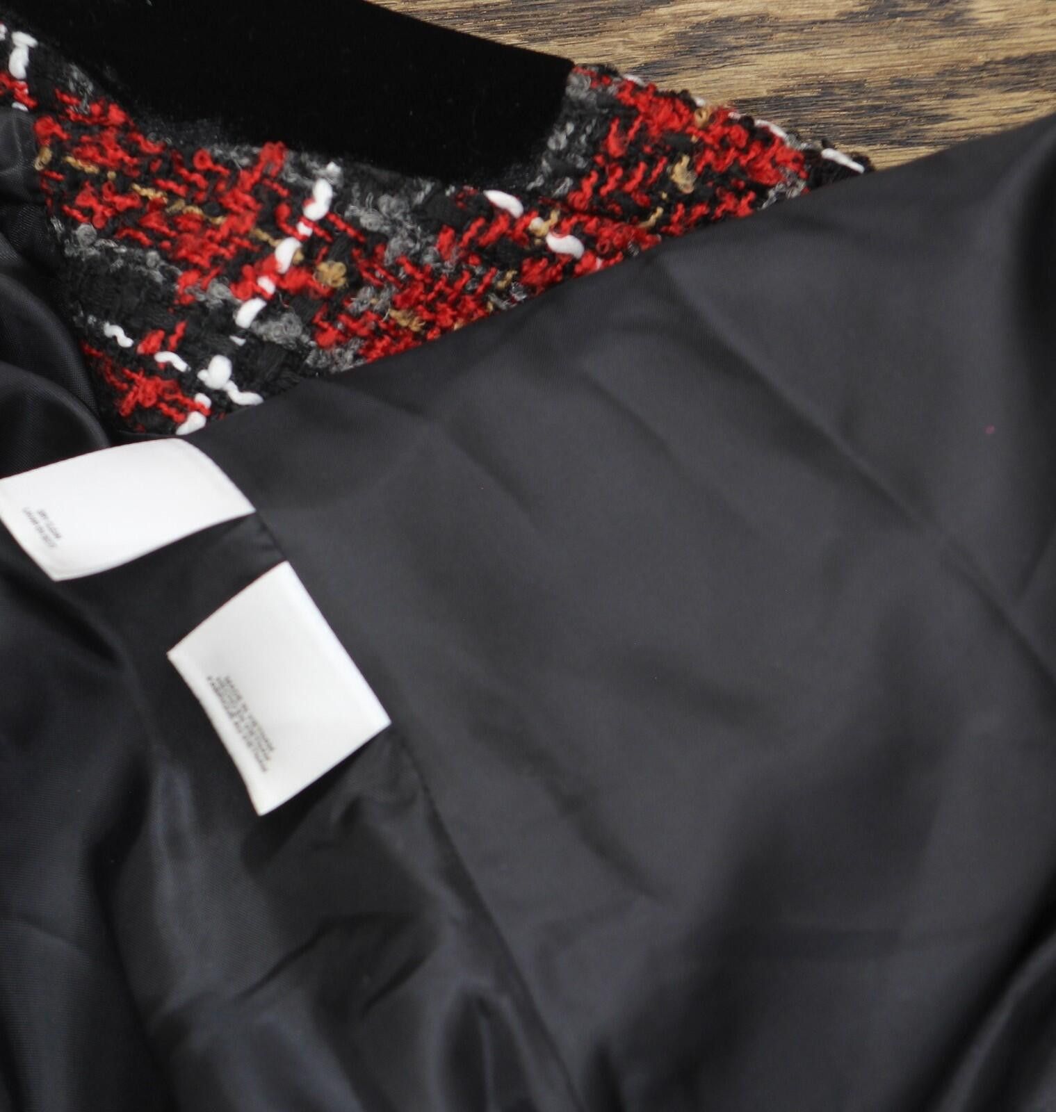 Other Nwt Kasper Tweed Jacket W/ Velvet Neck Fire Red Multi 8 Size M / US 6-8 / IT 42-44 - 7 Thumbnail