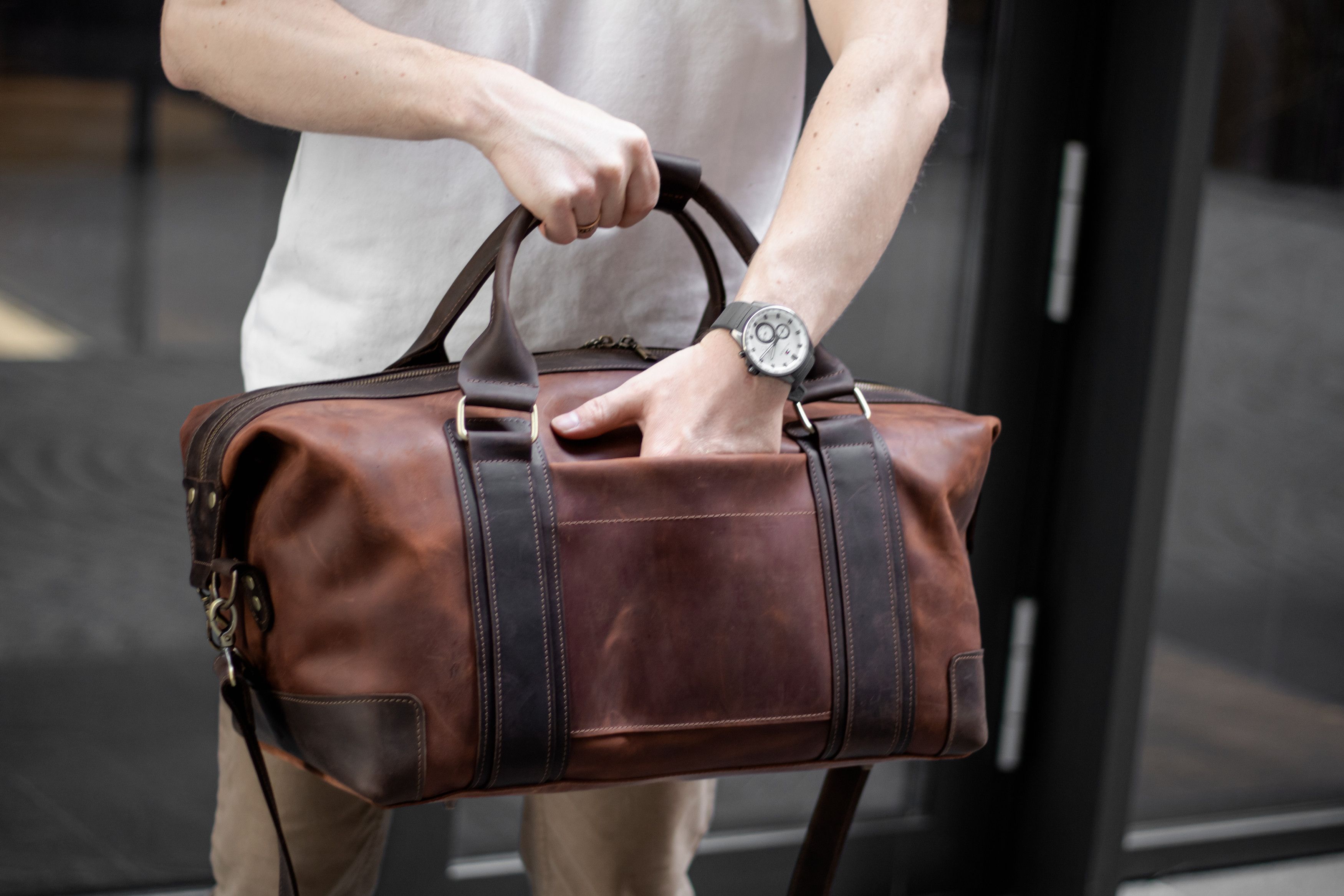 Handmade Genuine vintage leather travel bag. Gym bag. Duffel Bag Size ONE SIZE - 5 Thumbnail