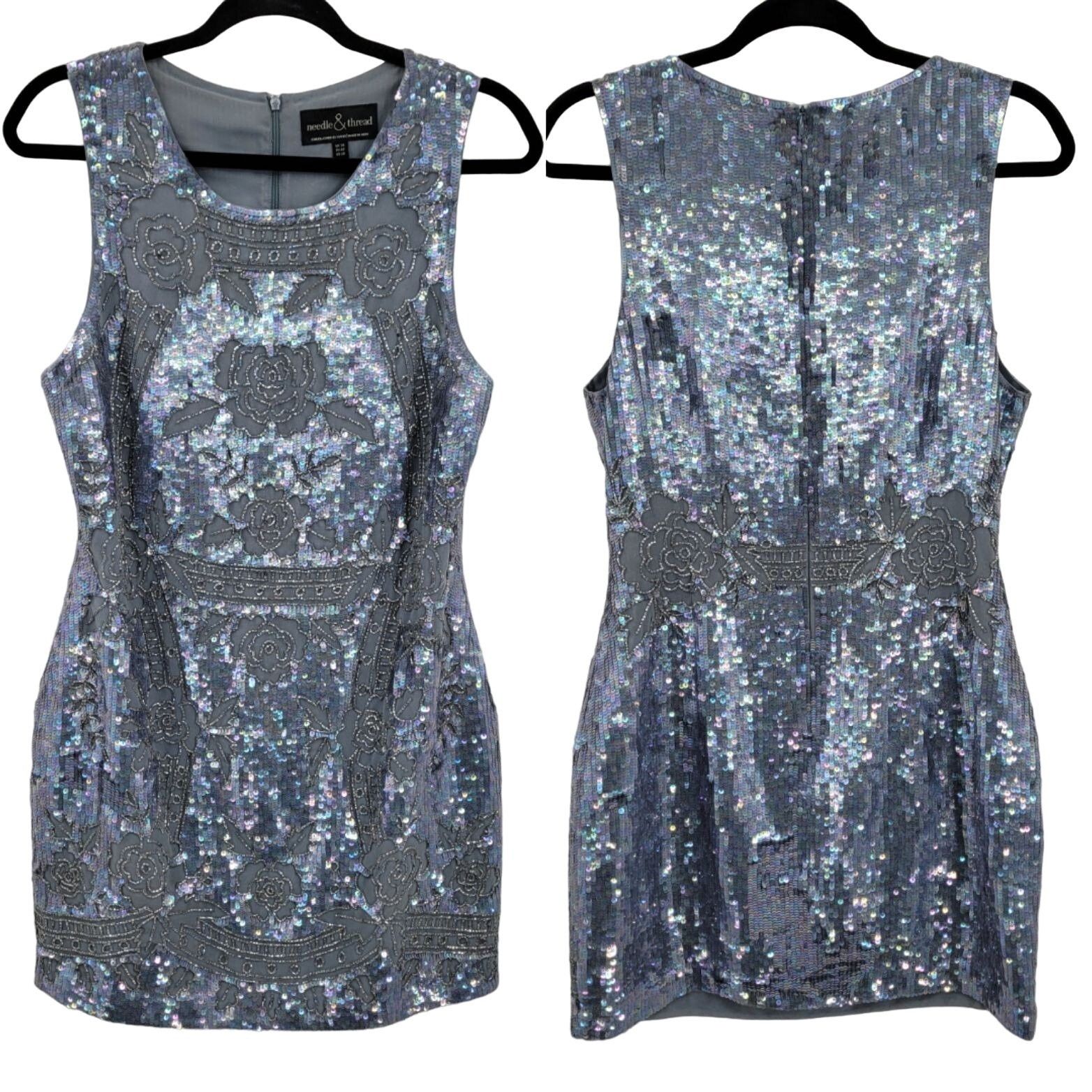 REVOLVE Revolve Needle & Thread Dress Sz 10 Dust Blue Lace Mini Sequ Size L / US 10 / IT 46 - 1 Thumbnail