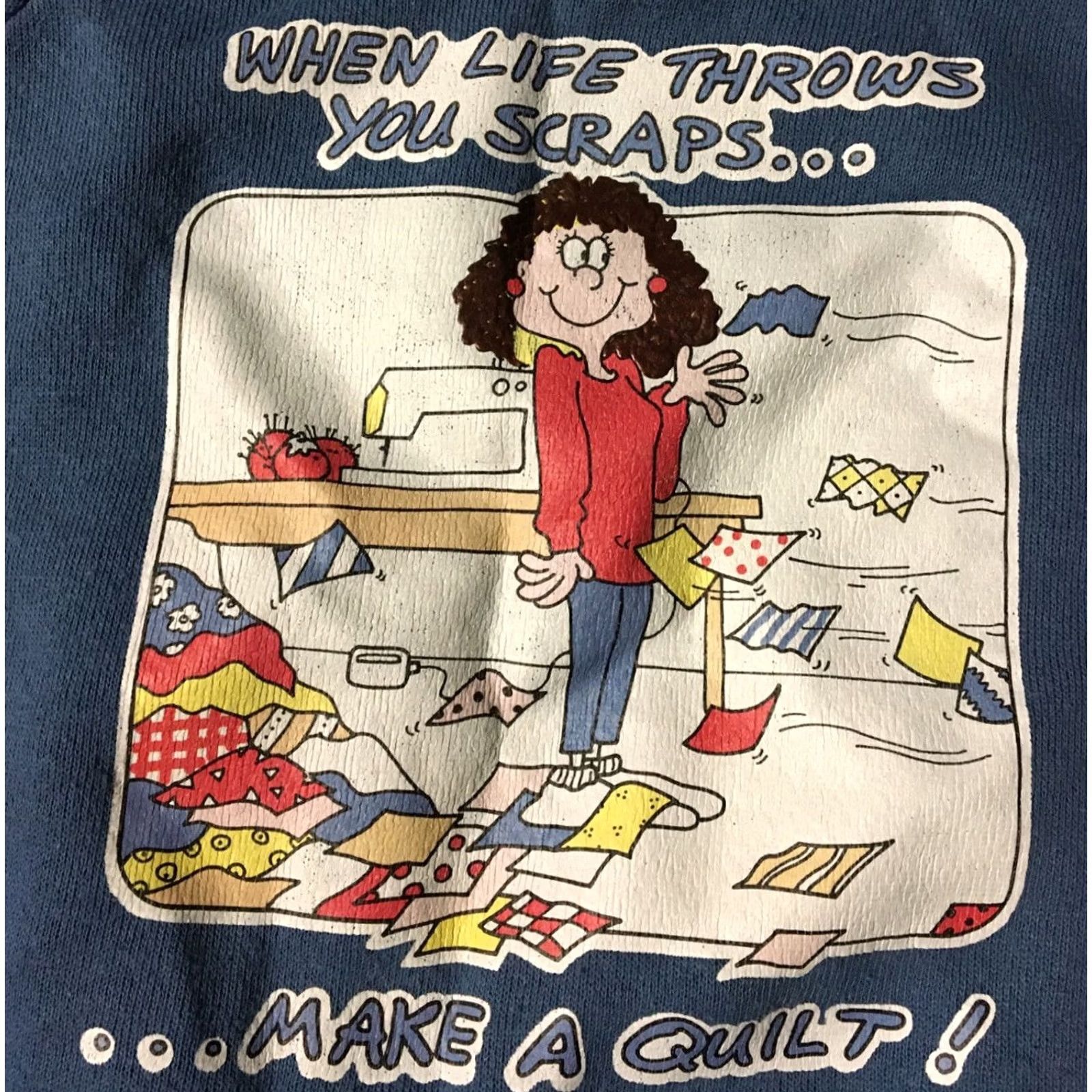 Hanes VINTAGE Hanes Sweatshirt XL 80s 90s Make A Quilt Striped Blue Women's Regular Crew Fun Grunge USA Size XL / US 12-14 / IT 48-50 - 2 Thumbnail
