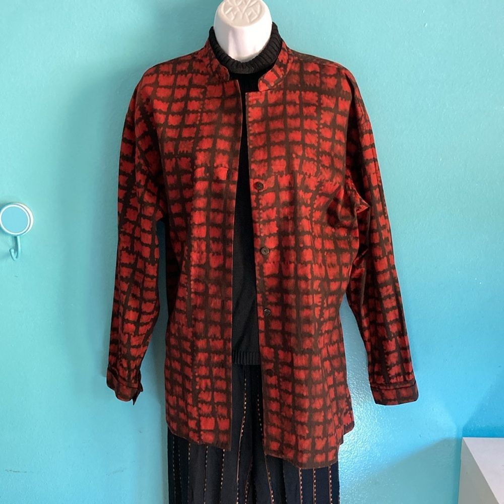 Vintage MIM Made in Marrakesh Cotton Tunic Blouse Red & Black Oversi Size ONE SIZE - 13 Thumbnail