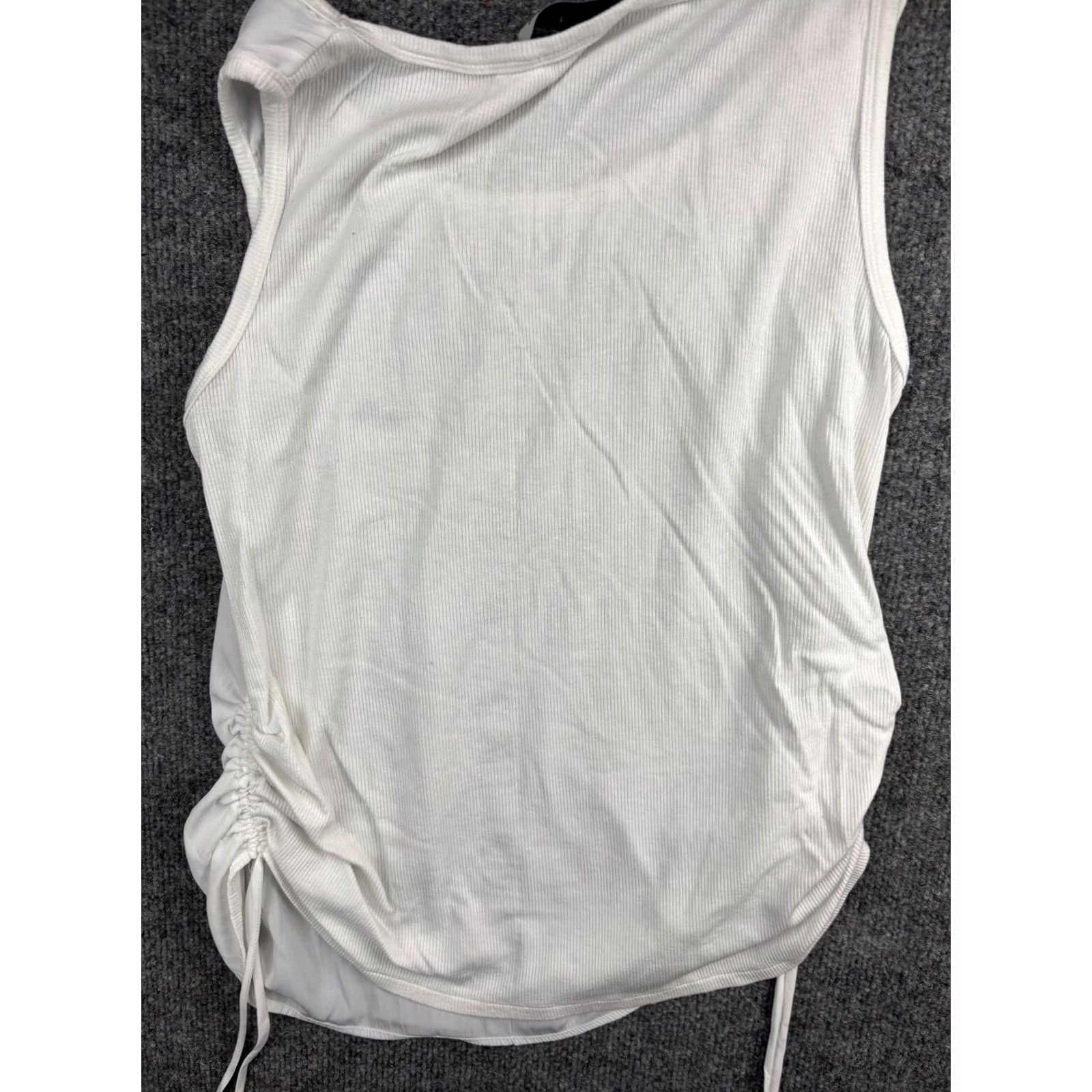 B Sides Lola & Sophie Top Women's Medium White Sleeveless Cinch Ruched Sides Lightweight Tank Shirt Size M / US 6-8 / IT 42-44 - 7 Thumbnail