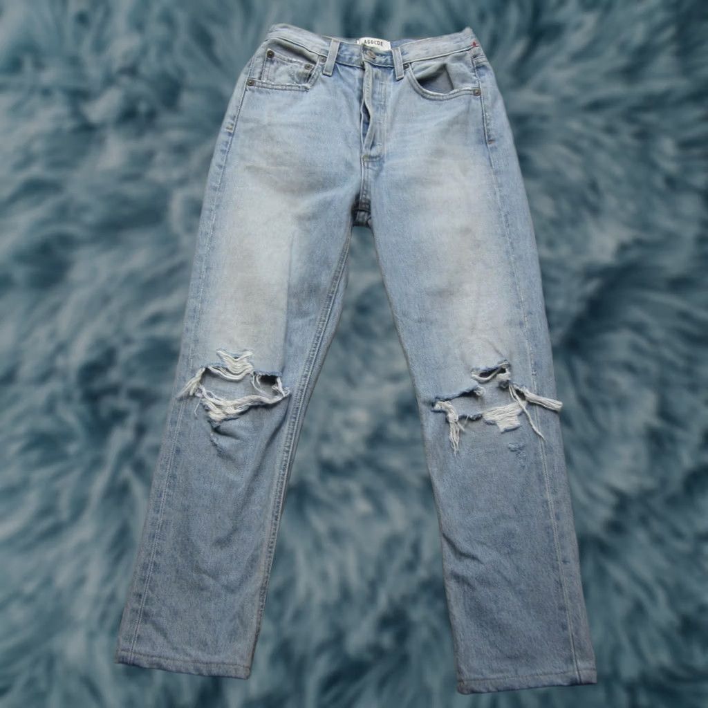 Agolde AGOLDE Riley High Rise Jeans Womens 23 Blue Distressed Straight Crop Denim USA Size 40" / US 18 - 1 Thumbnail