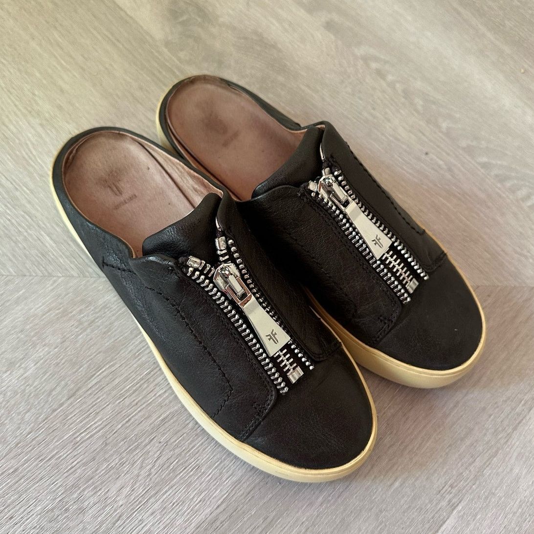 Frye Frye Zip Lena Leather Mule Sneakers Black Slip On Women's 6 Size US 6 / IT 36 - 3 Thumbnail