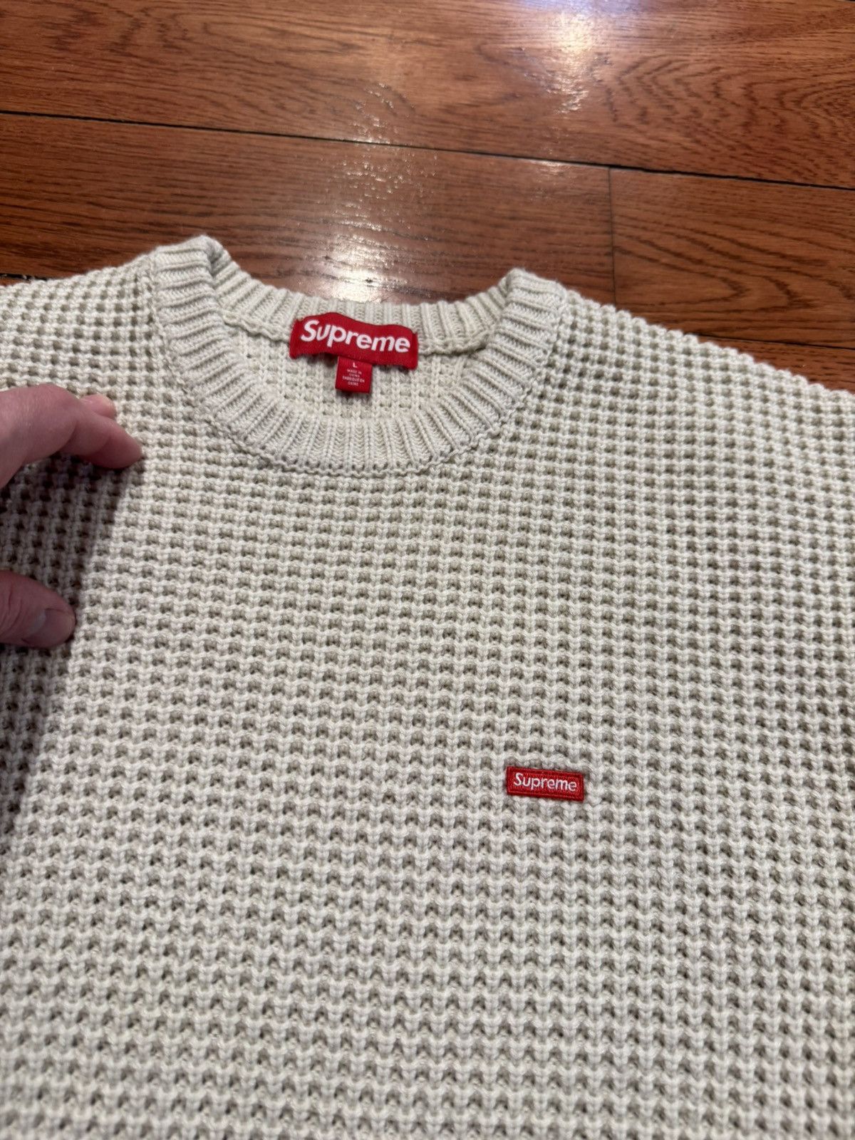 Supreme Supreme Waffle Small Box Logo Sweater Stone Large Cream 