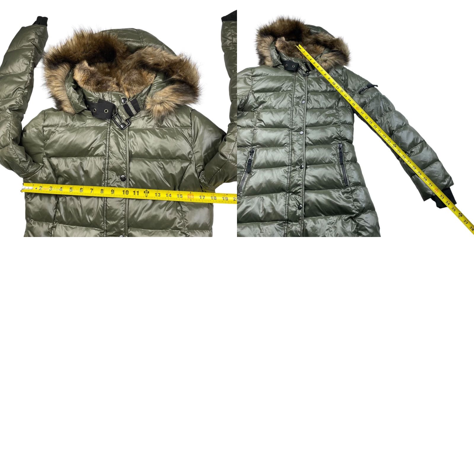 Vintage S13/NYC Sam Women's Fur Hood Down Puffer Parka Jacket Green Medium Size M / US 6-8 / IT 42-44 - 8 Thumbnail